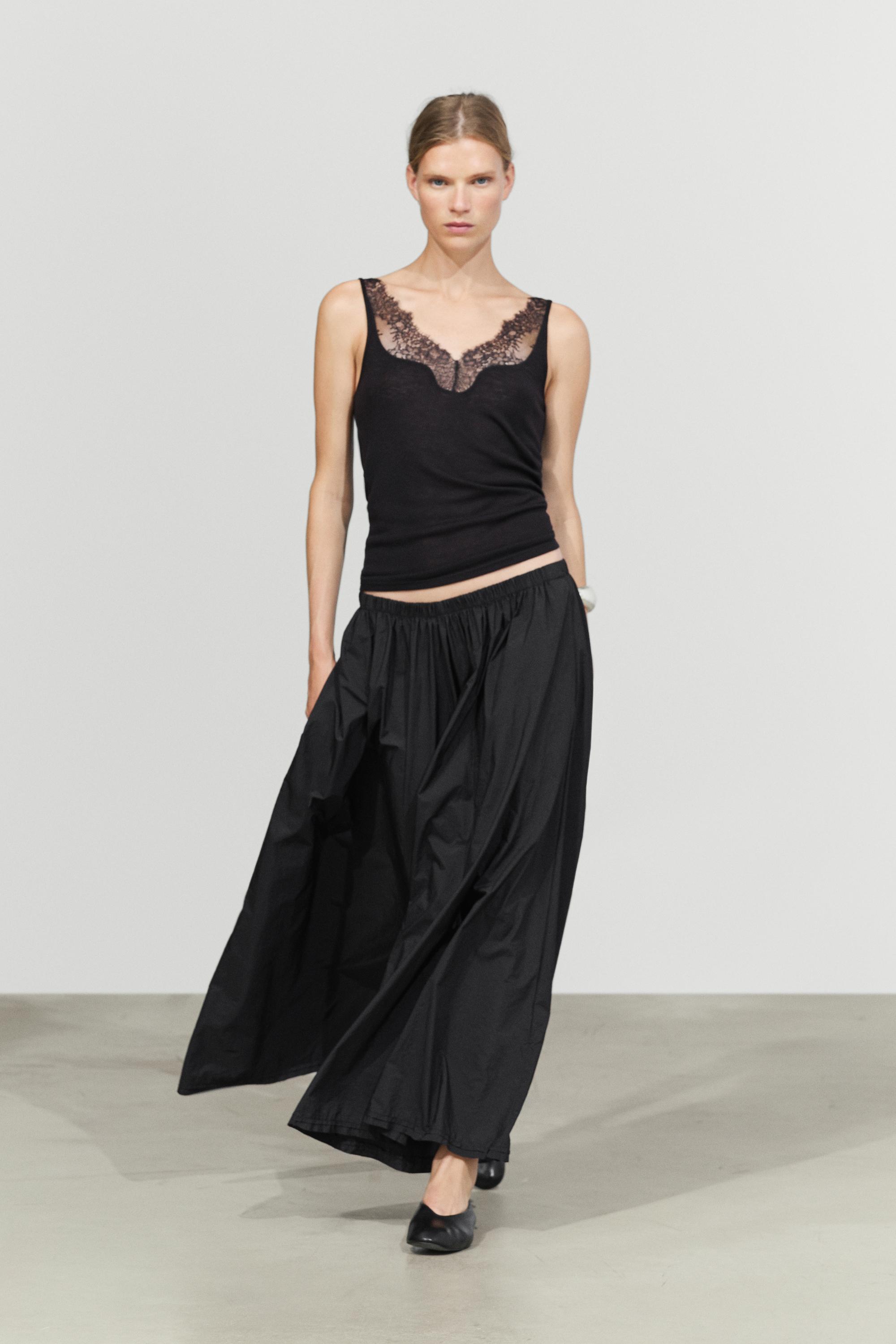 Strappy lace-trimmed camisole top Black