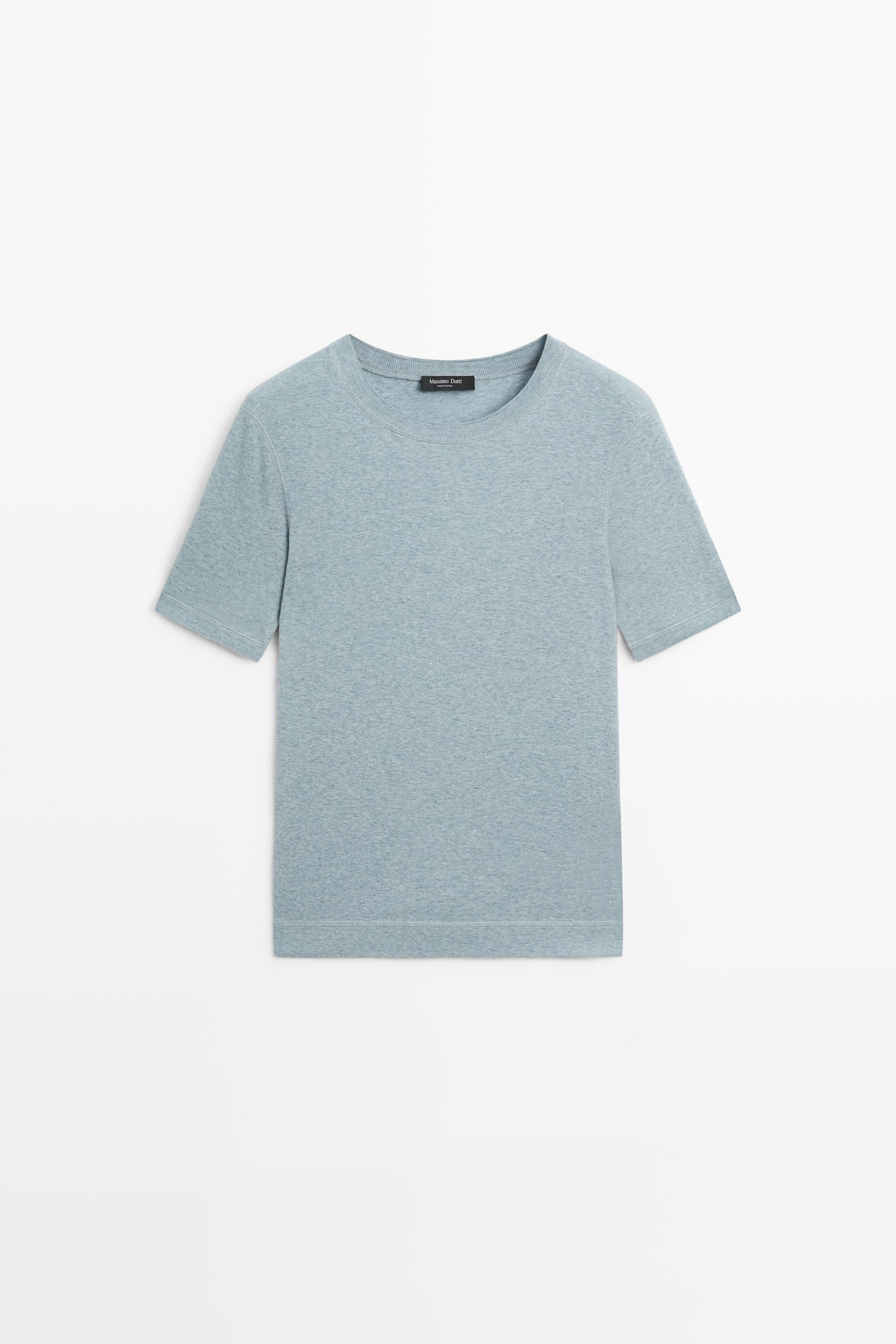 Short sleeve cotton blend T-shirt Indigo
