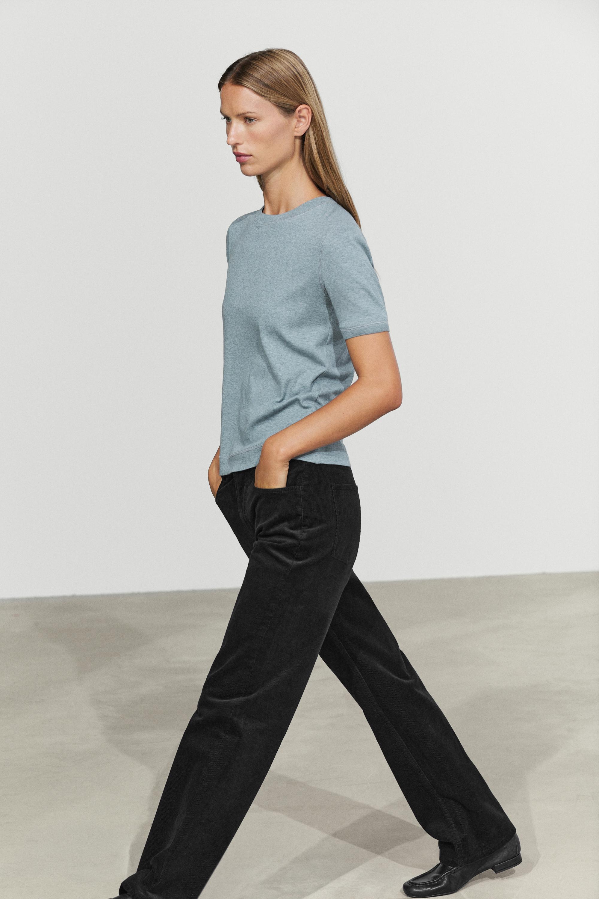 Short sleeve cotton blend T-shirt Indigo