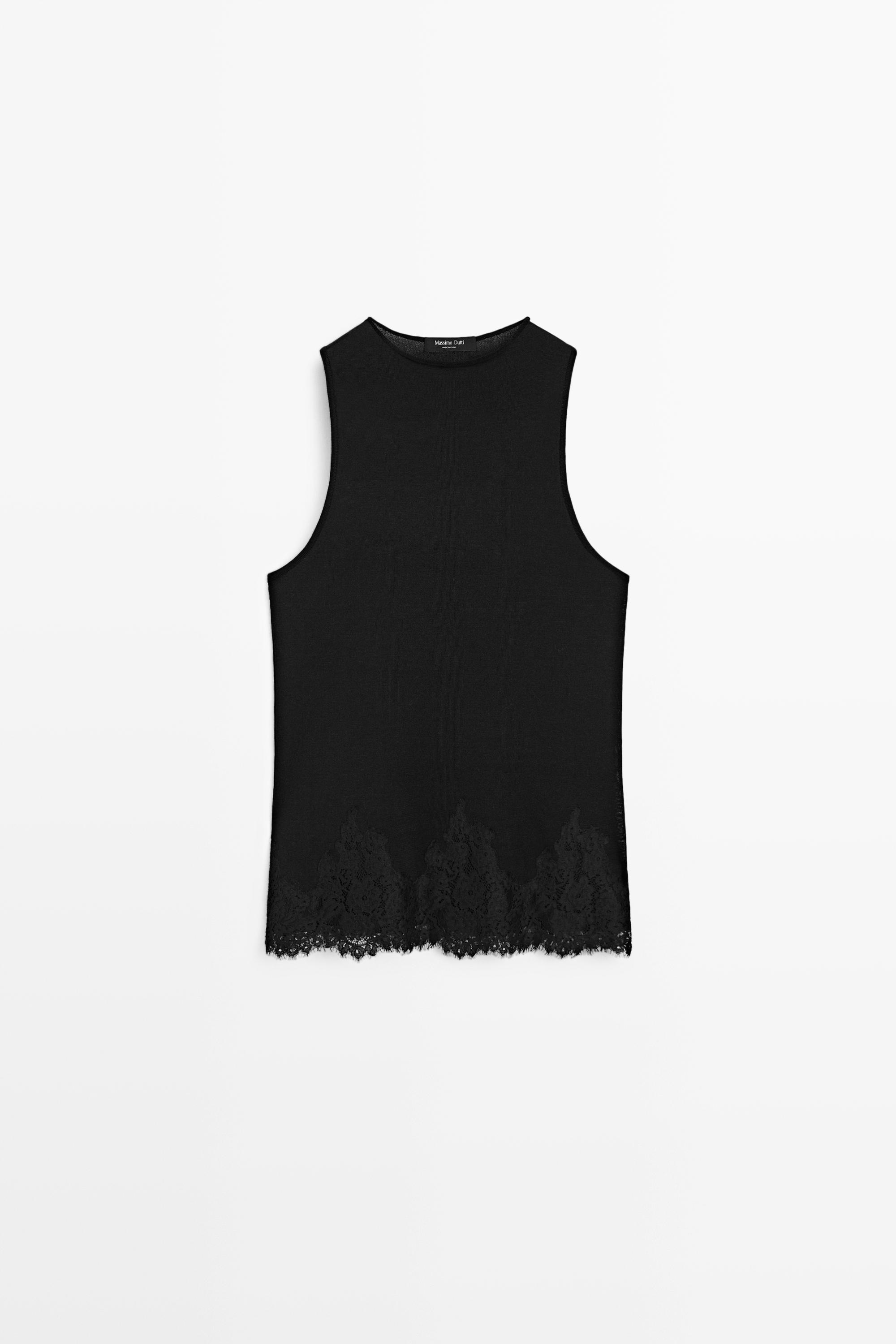 Lace detail halter top Black