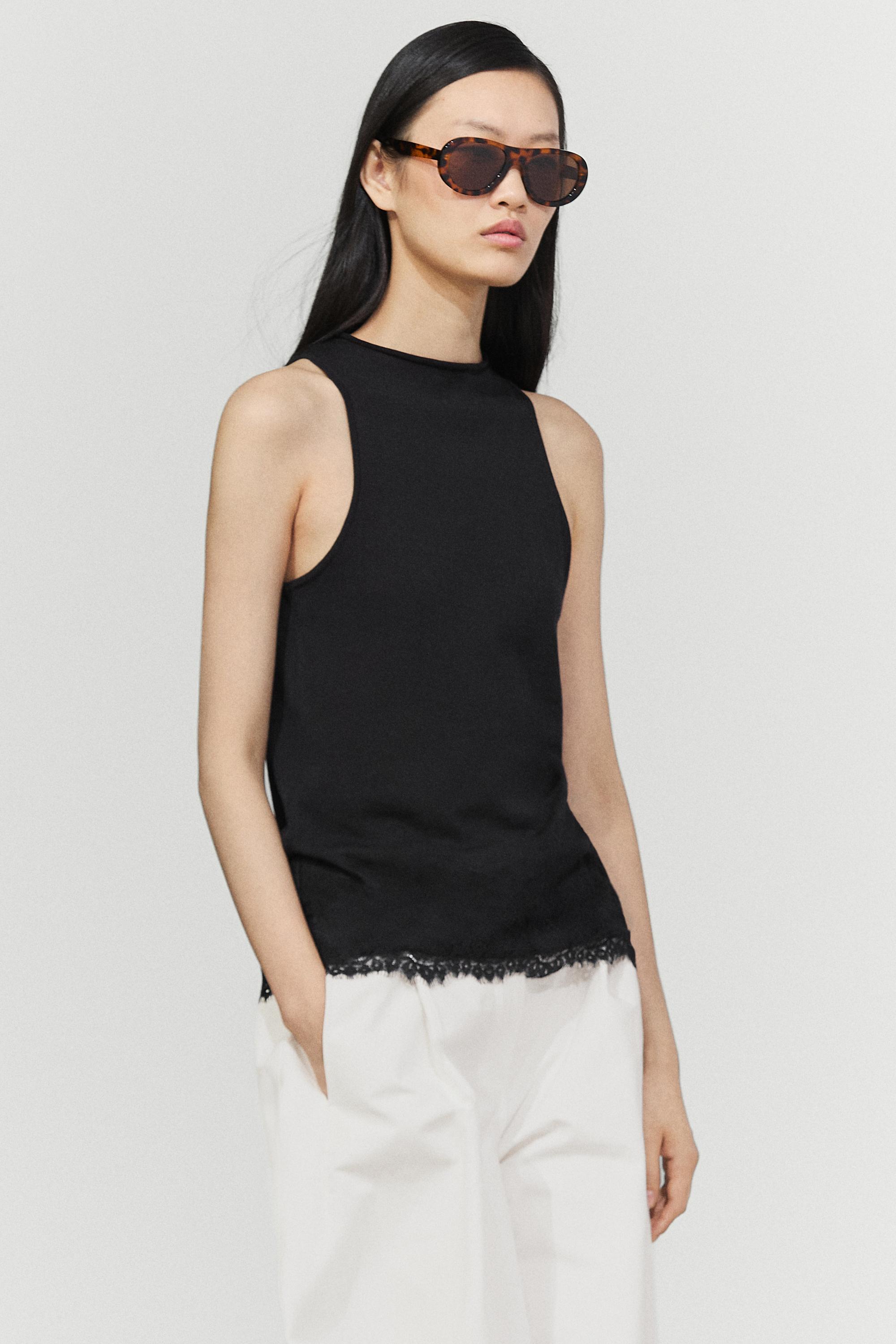 Lace detail halter top Black