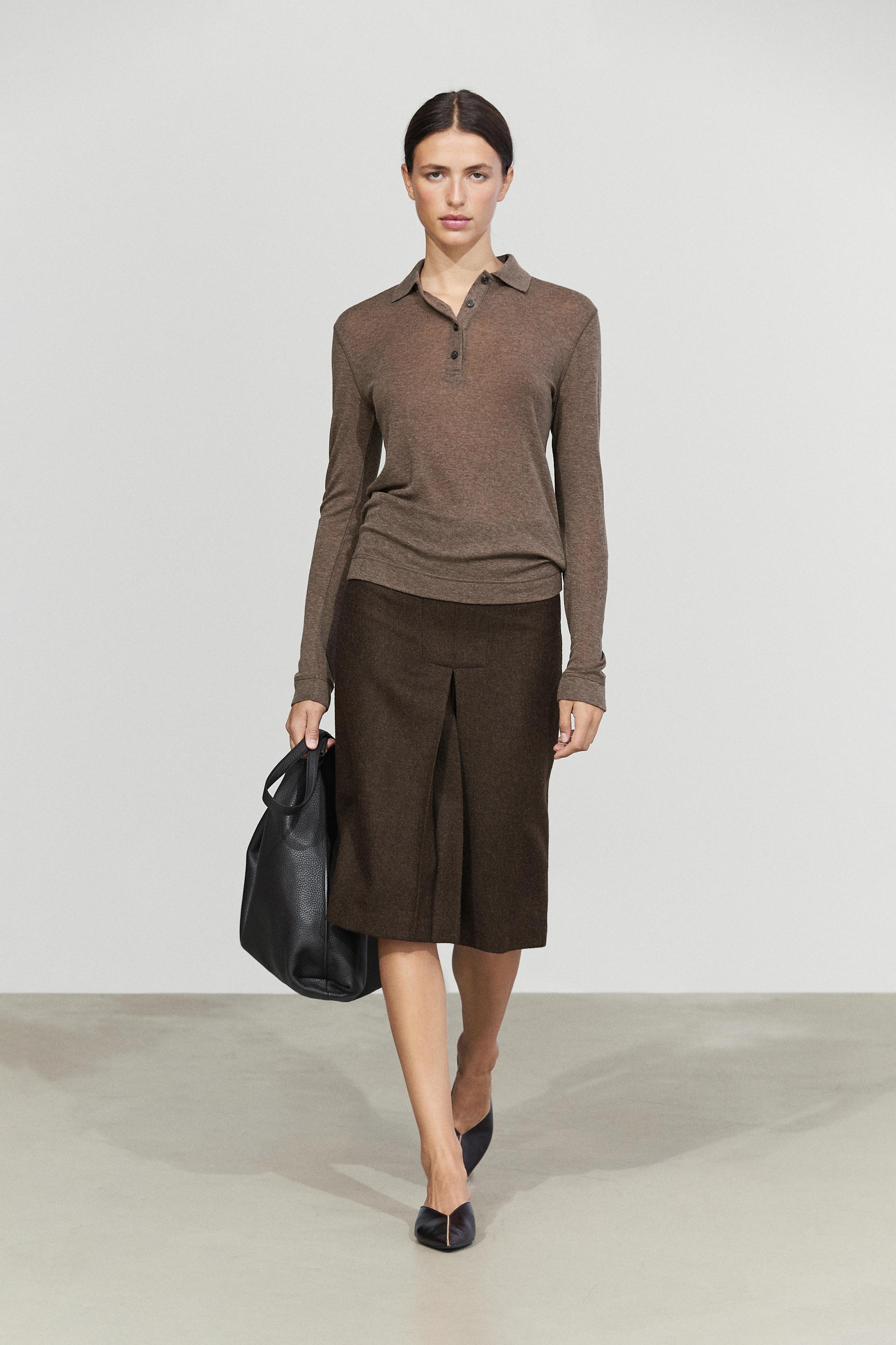 Long sleeve wool polo shirt Mink