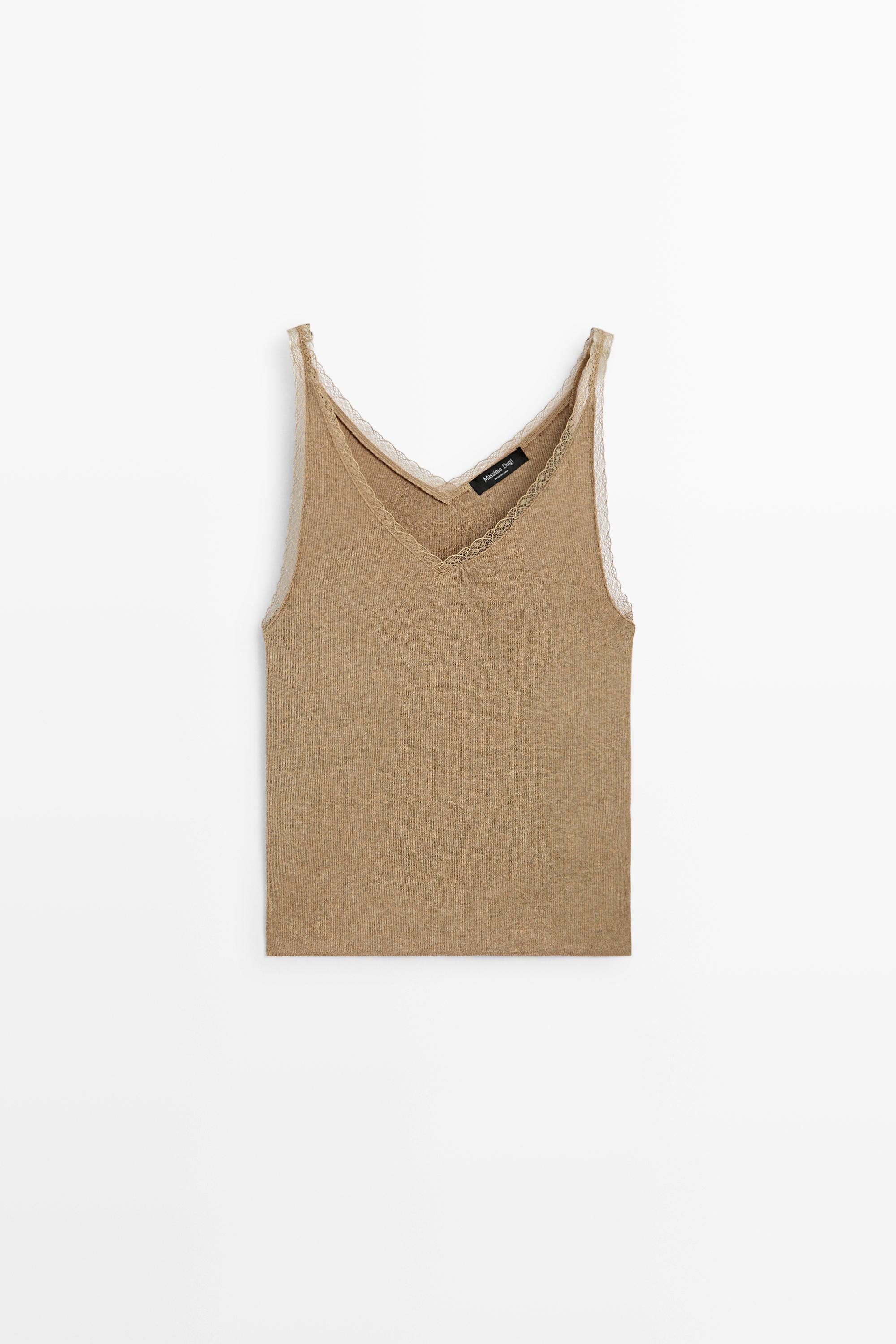 100% cotton lace detail camisole Ochre