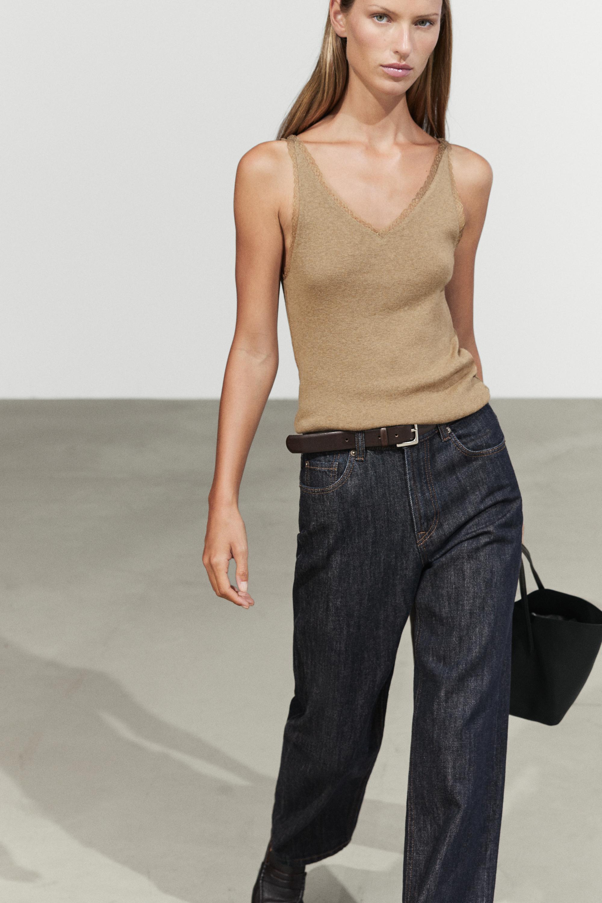100% cotton lace detail camisole Ochre