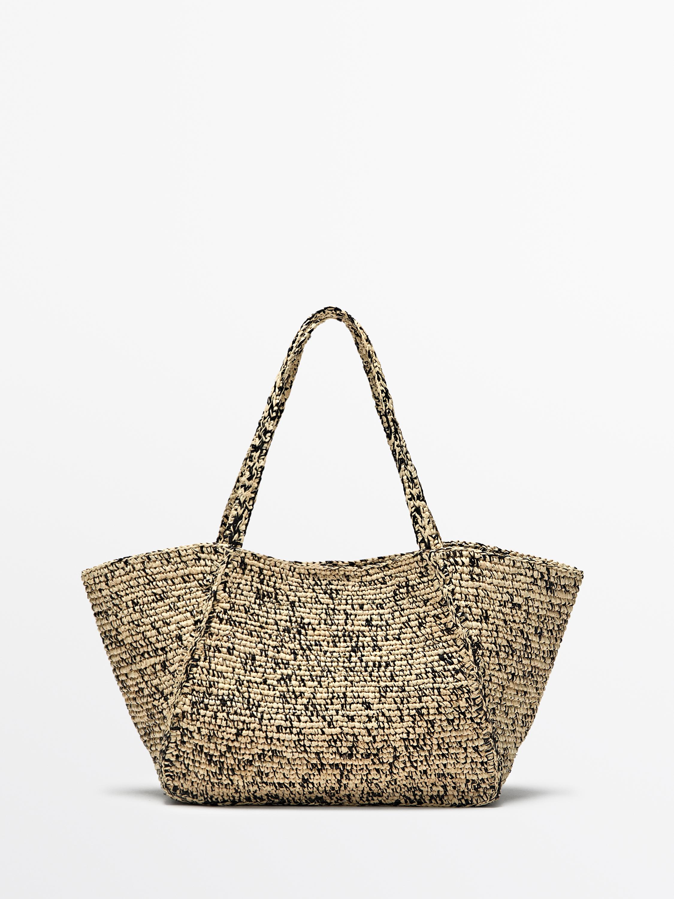 100% raffia mid-sized tote bag Grey