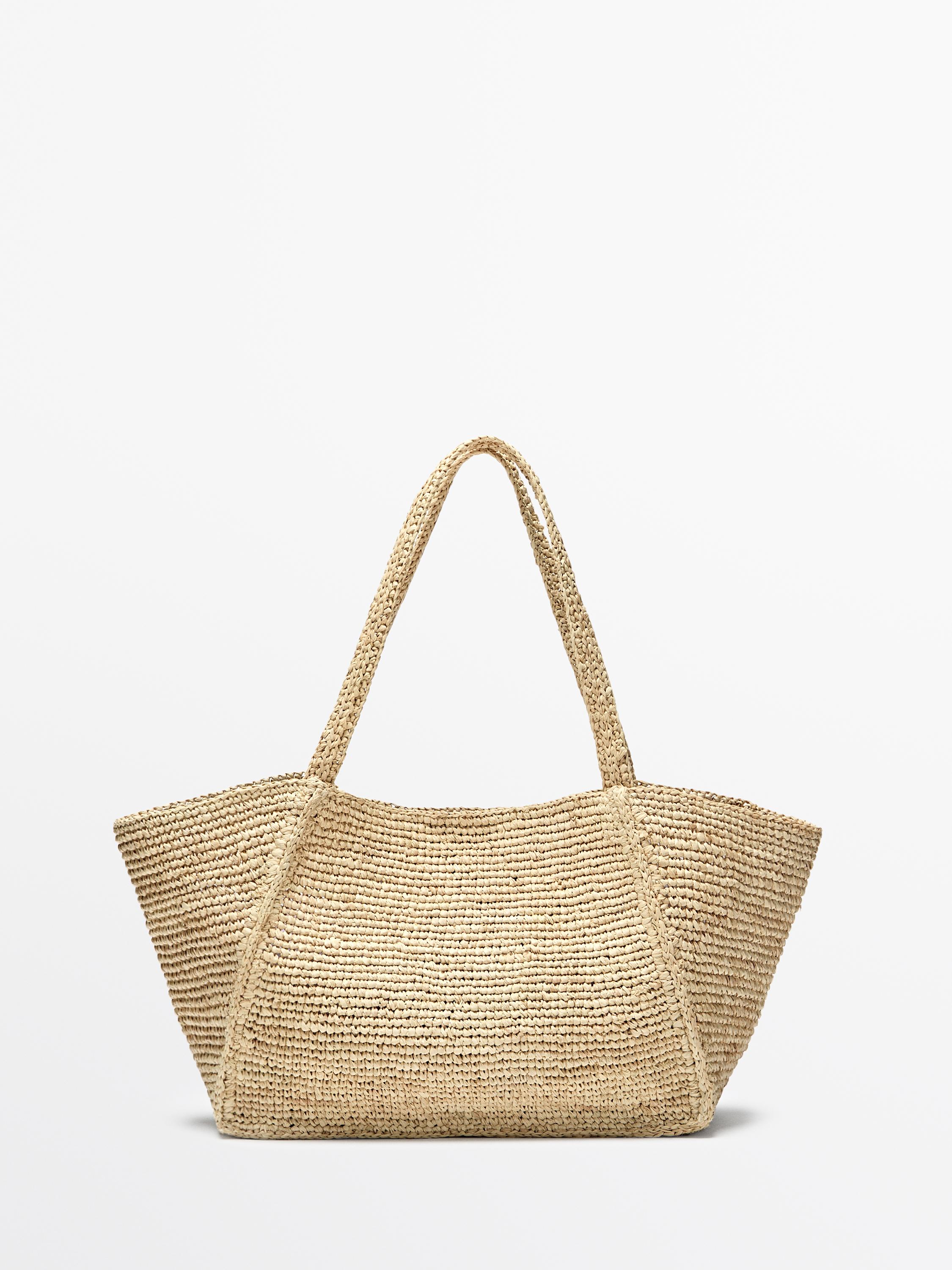 100% raffia mid-sized tote bag Beige