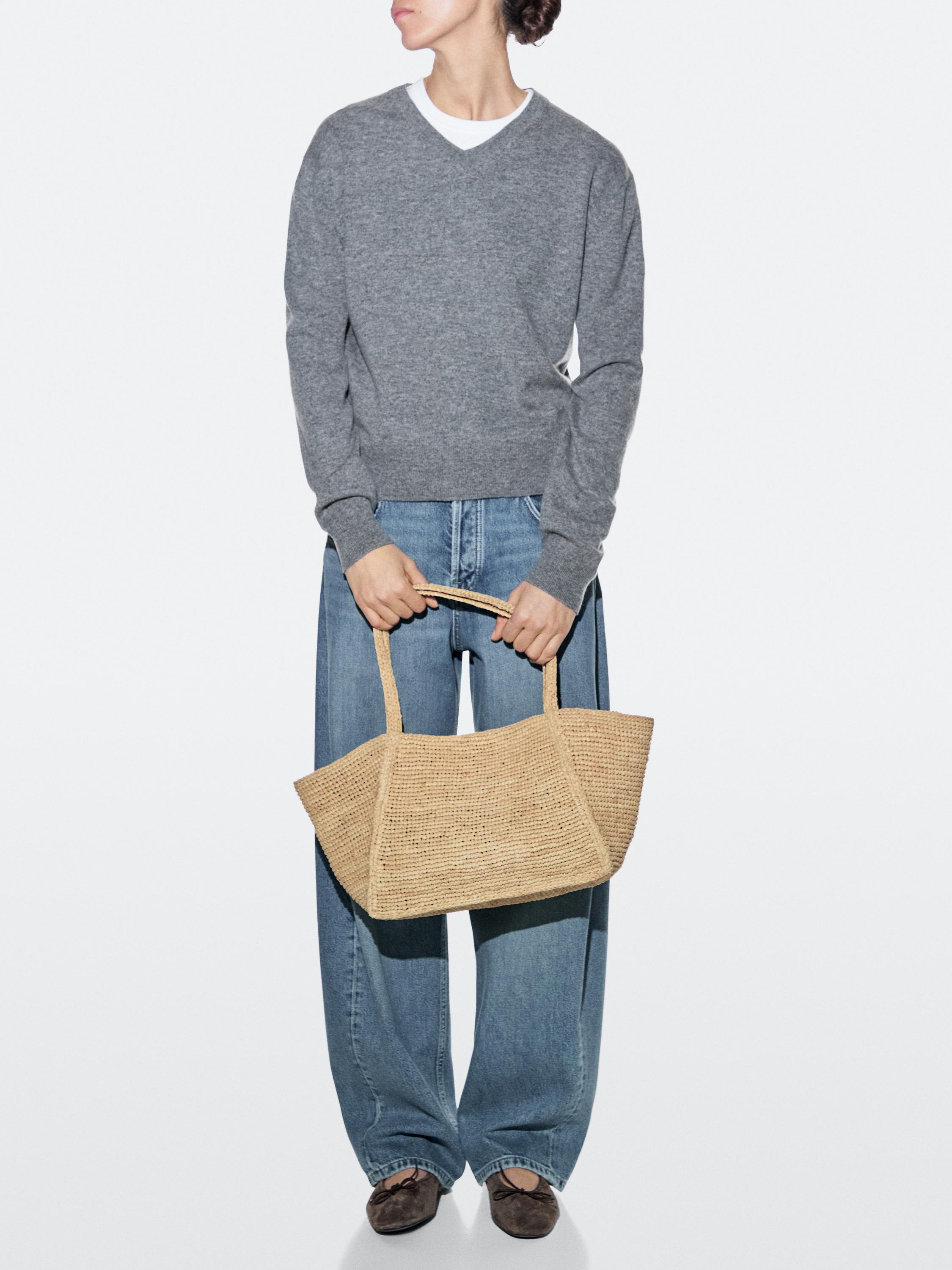 100% raffia mid-sized tote bag Beige