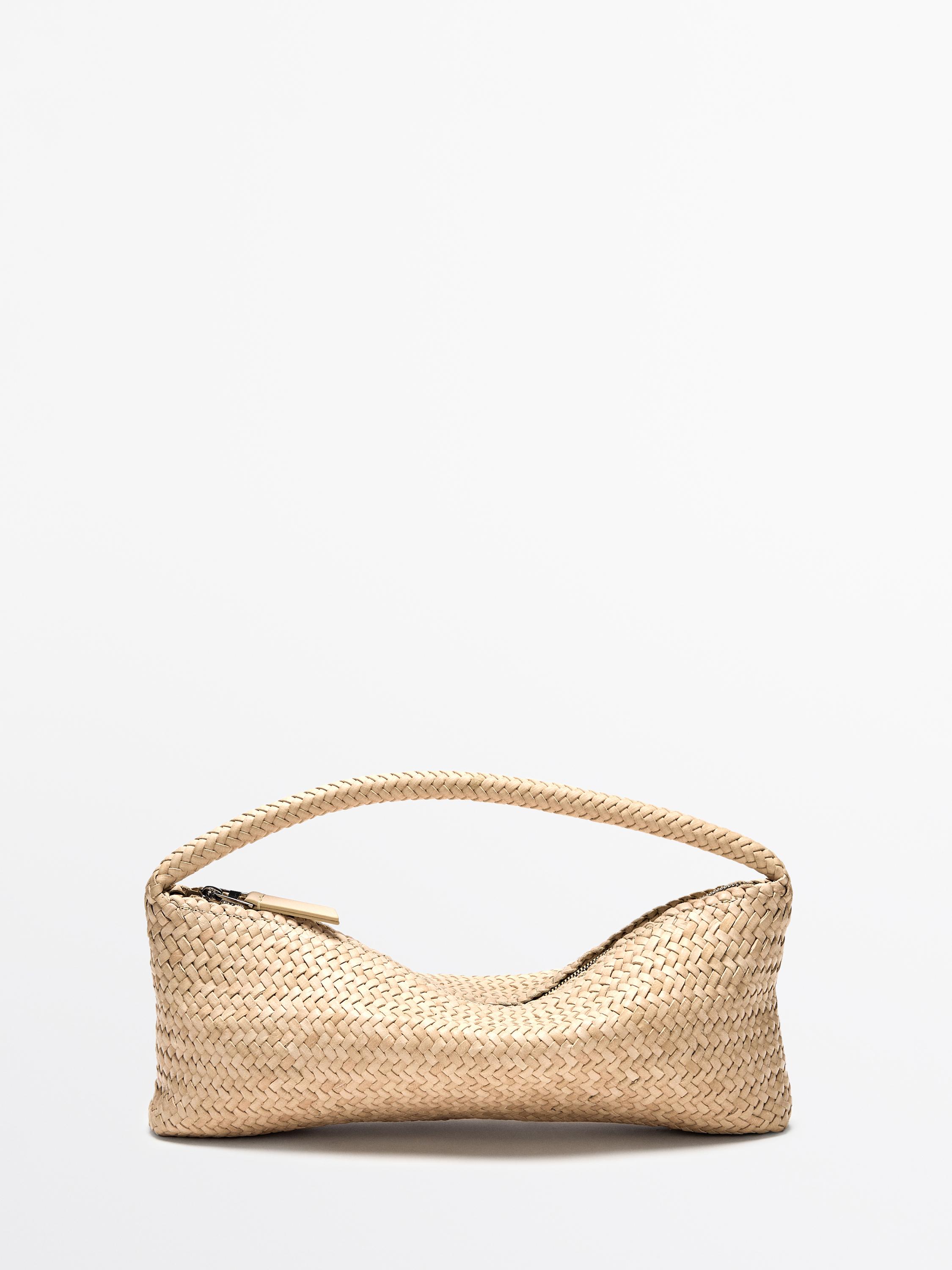 Nappa leather woven croissant bag White