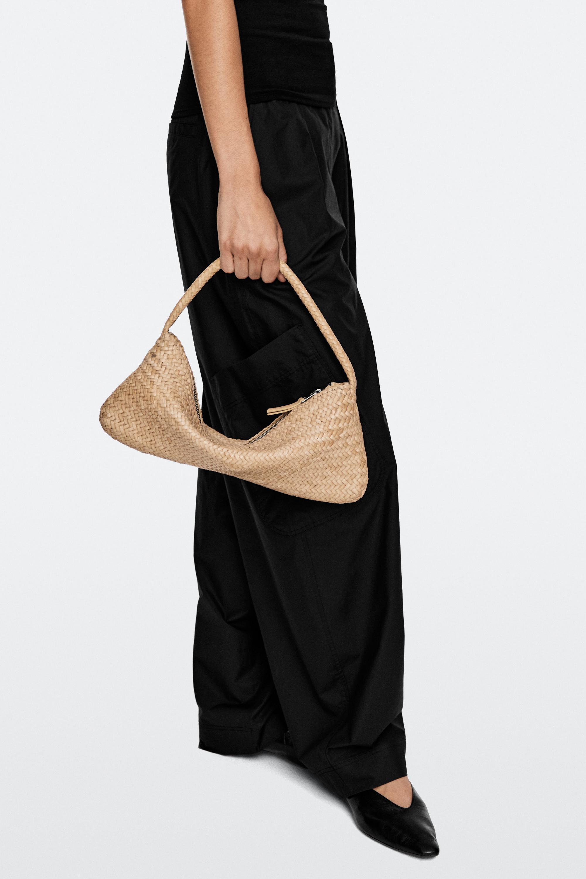 Nappa leather woven croissant bag White