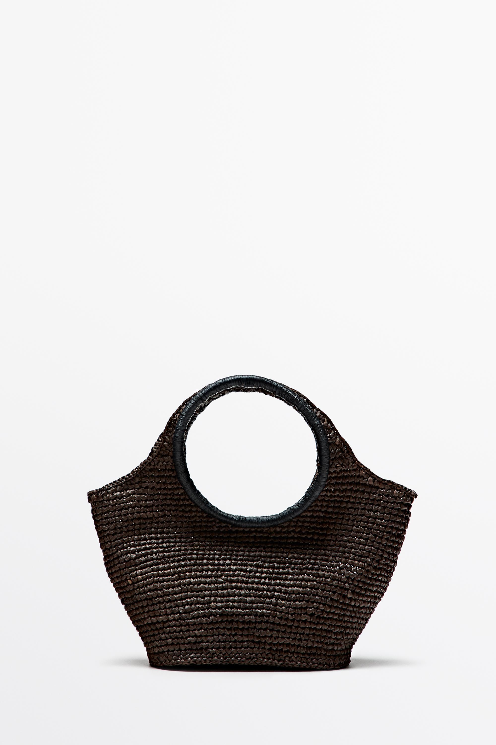 100% Raffia Mini Crescent Bag Brown