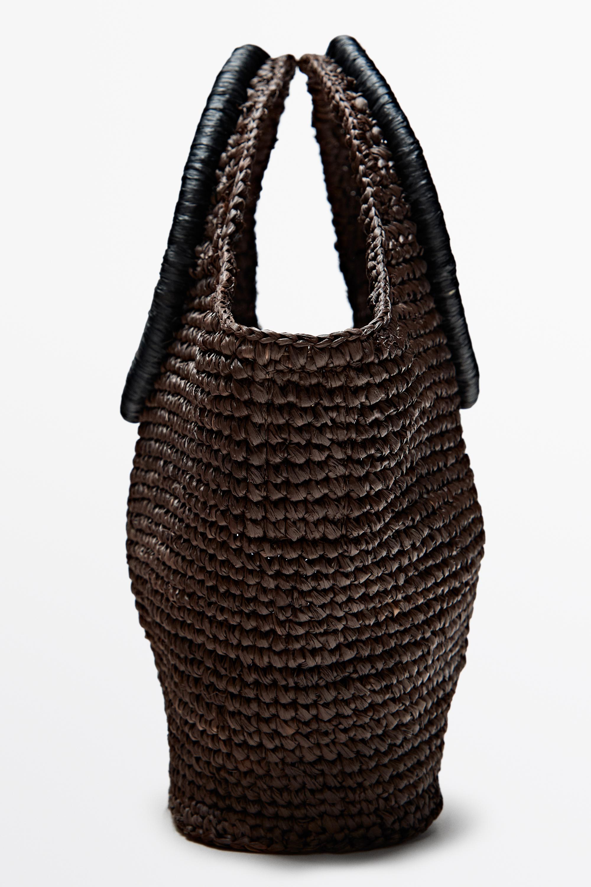 100% Raffia Mini Crescent Bag Brown
