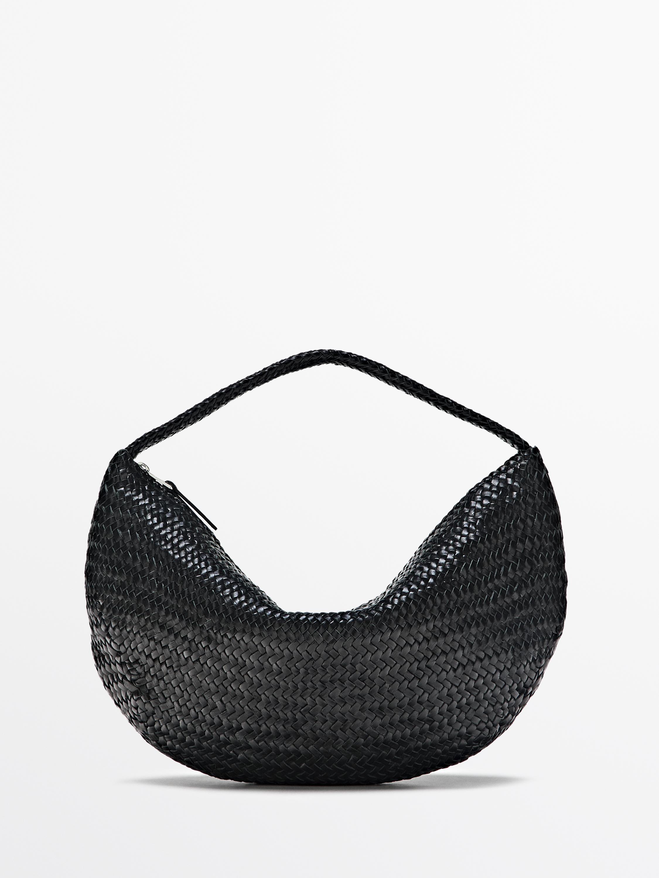 Braided leather half-moon bag Black