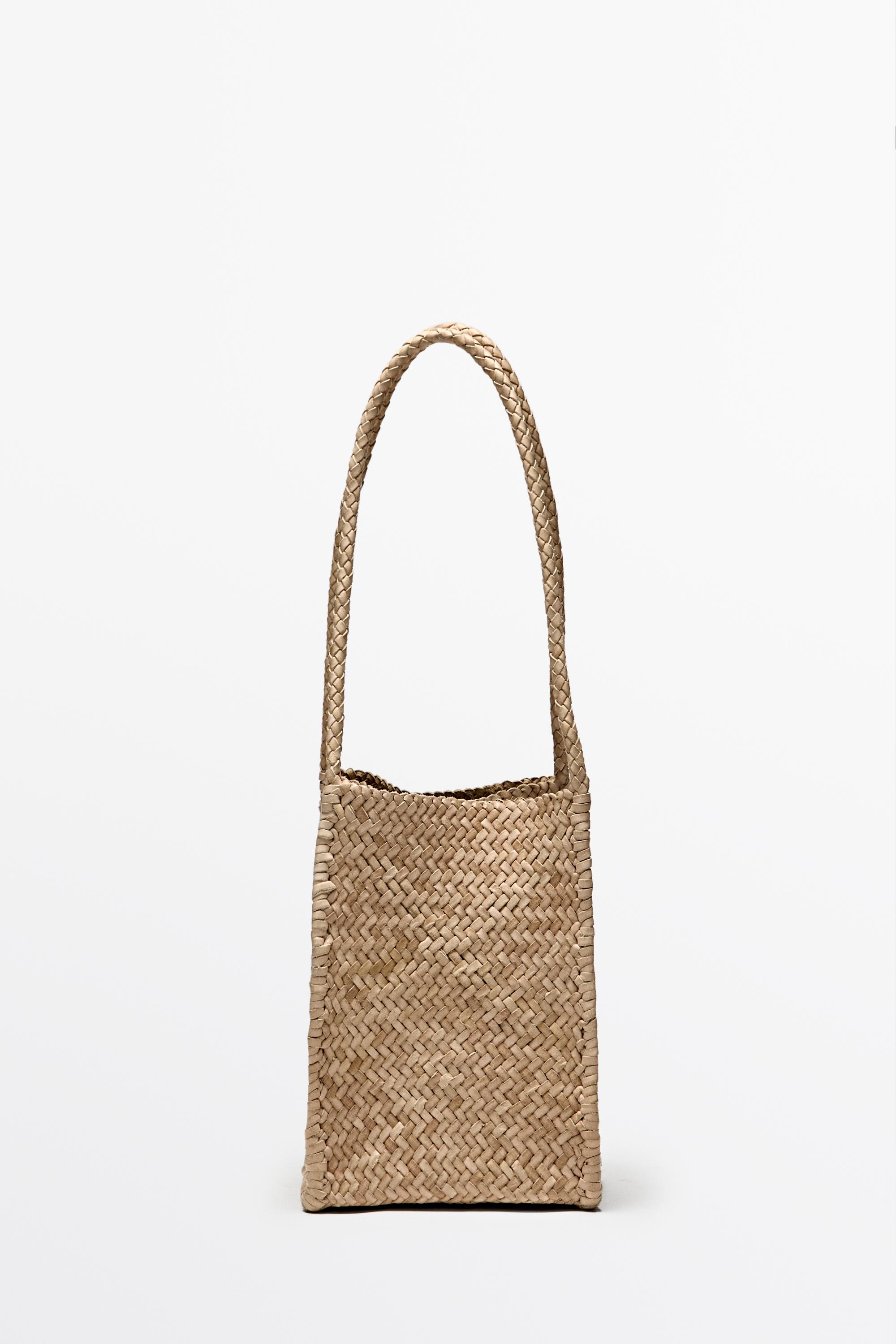 Nappa leather woven bucket bag Cream