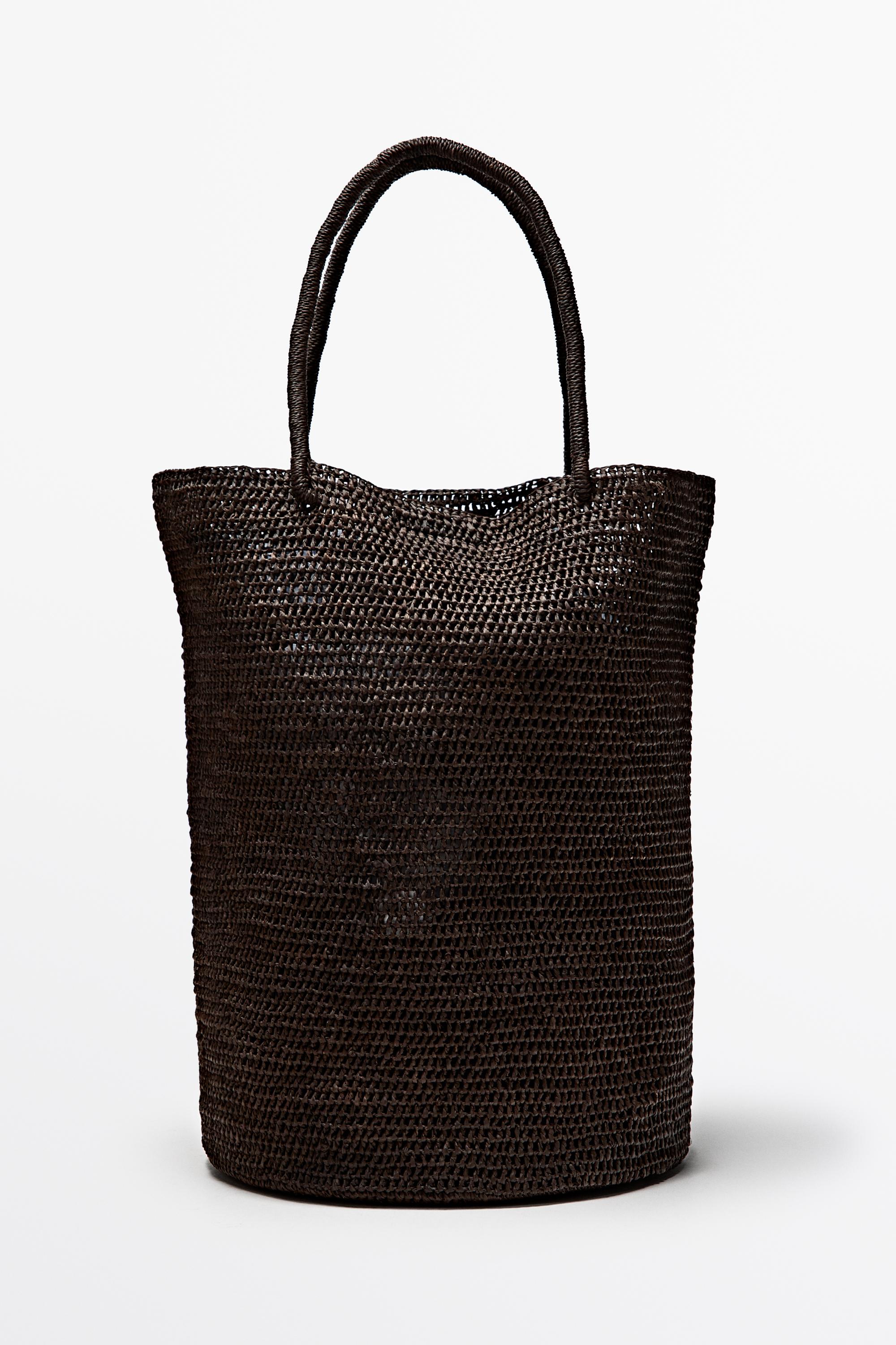 Raffia bucket tote bag Brown