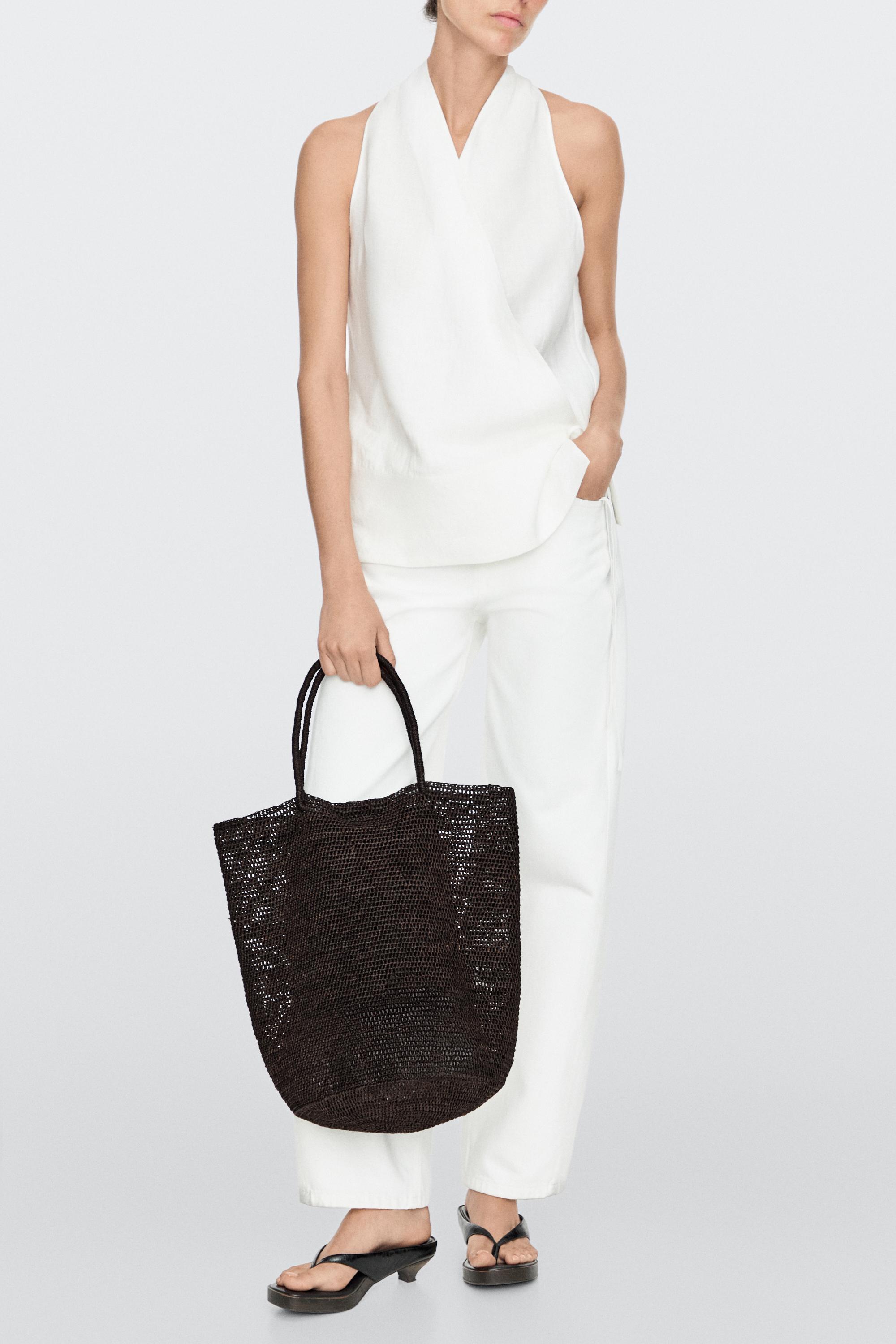 Raffia bucket tote bag Brown