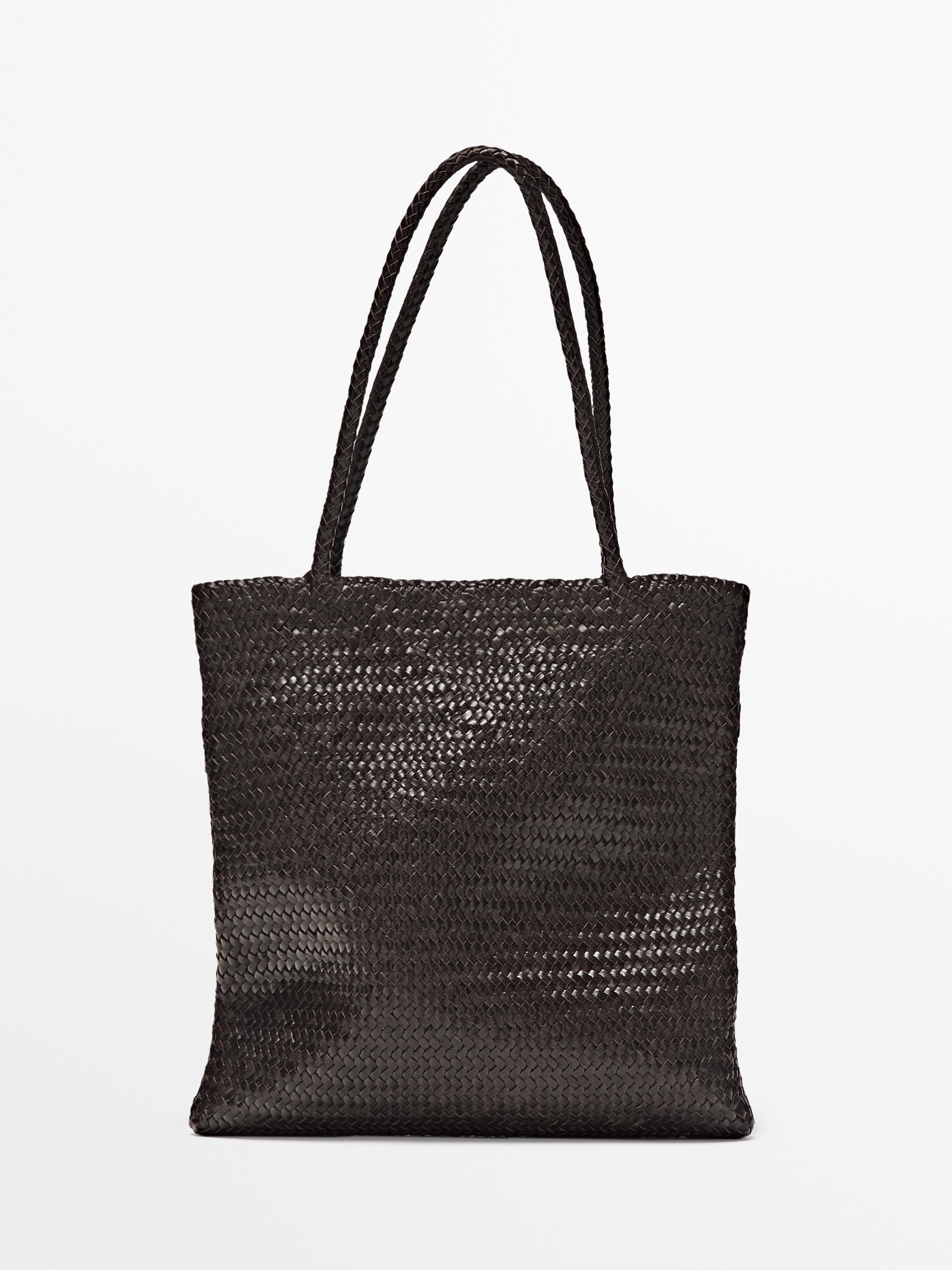Medium braided nappa leather tote bag Brown