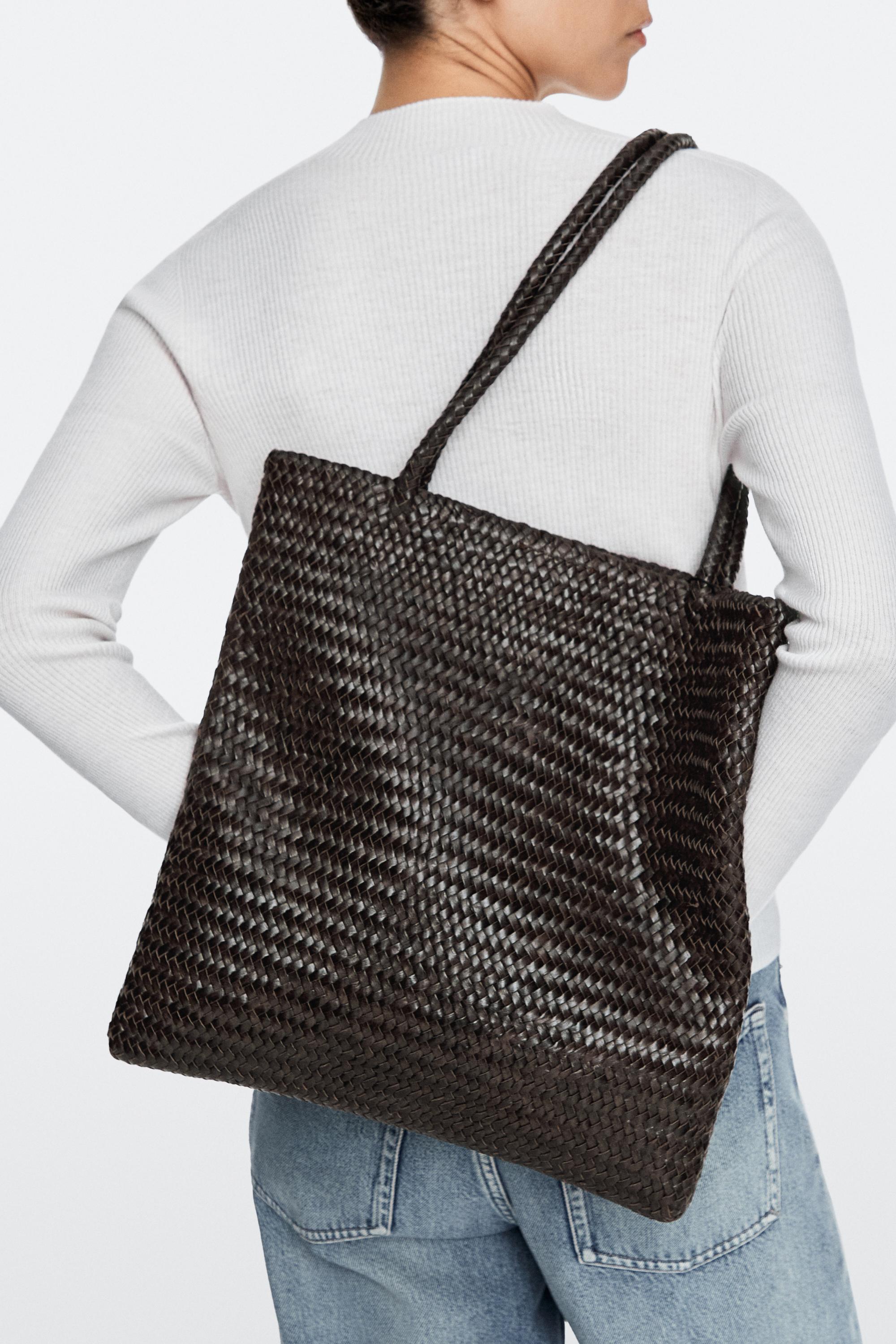 Medium braided nappa leather tote bag Brown