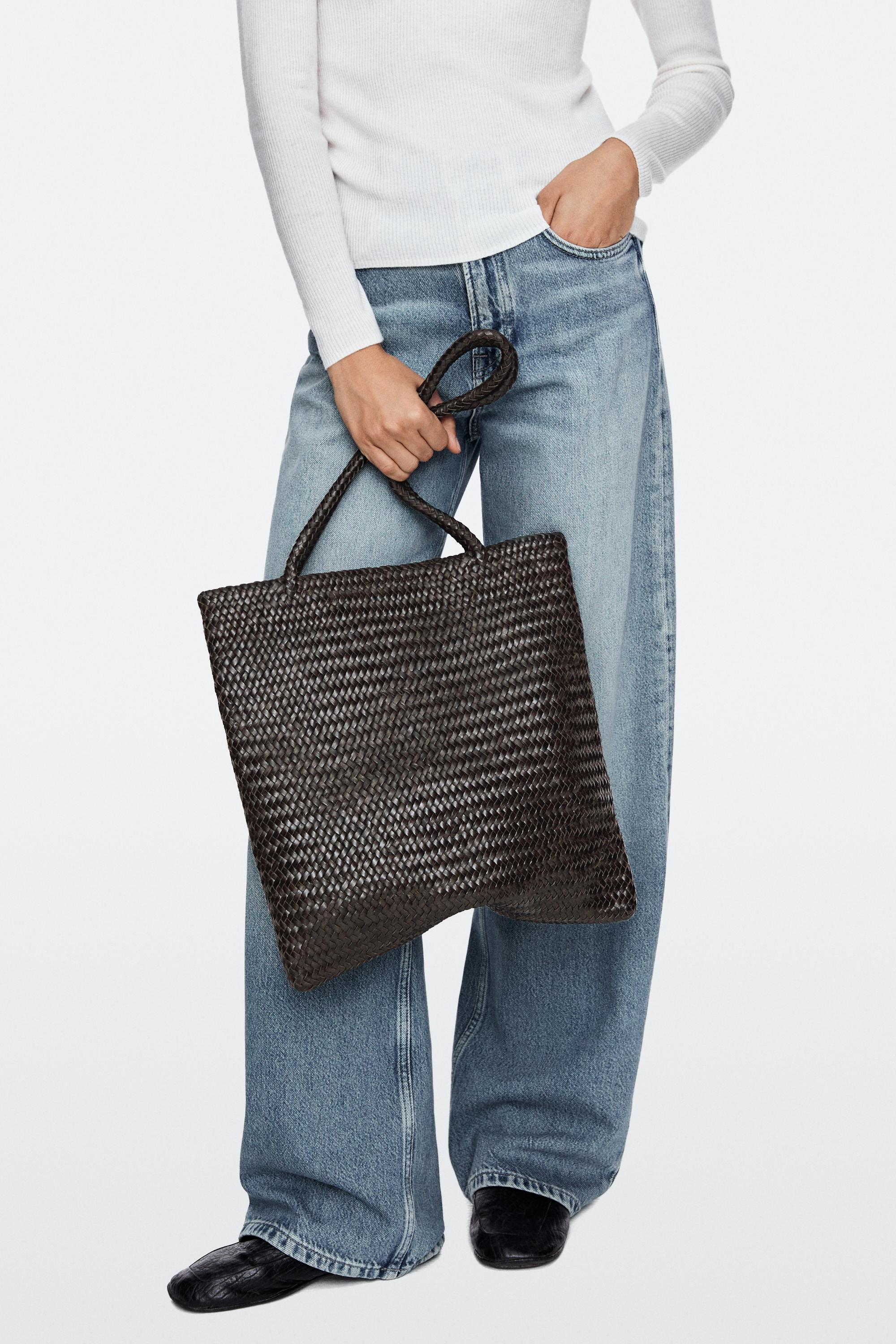 Medium braided nappa leather tote bag Brown