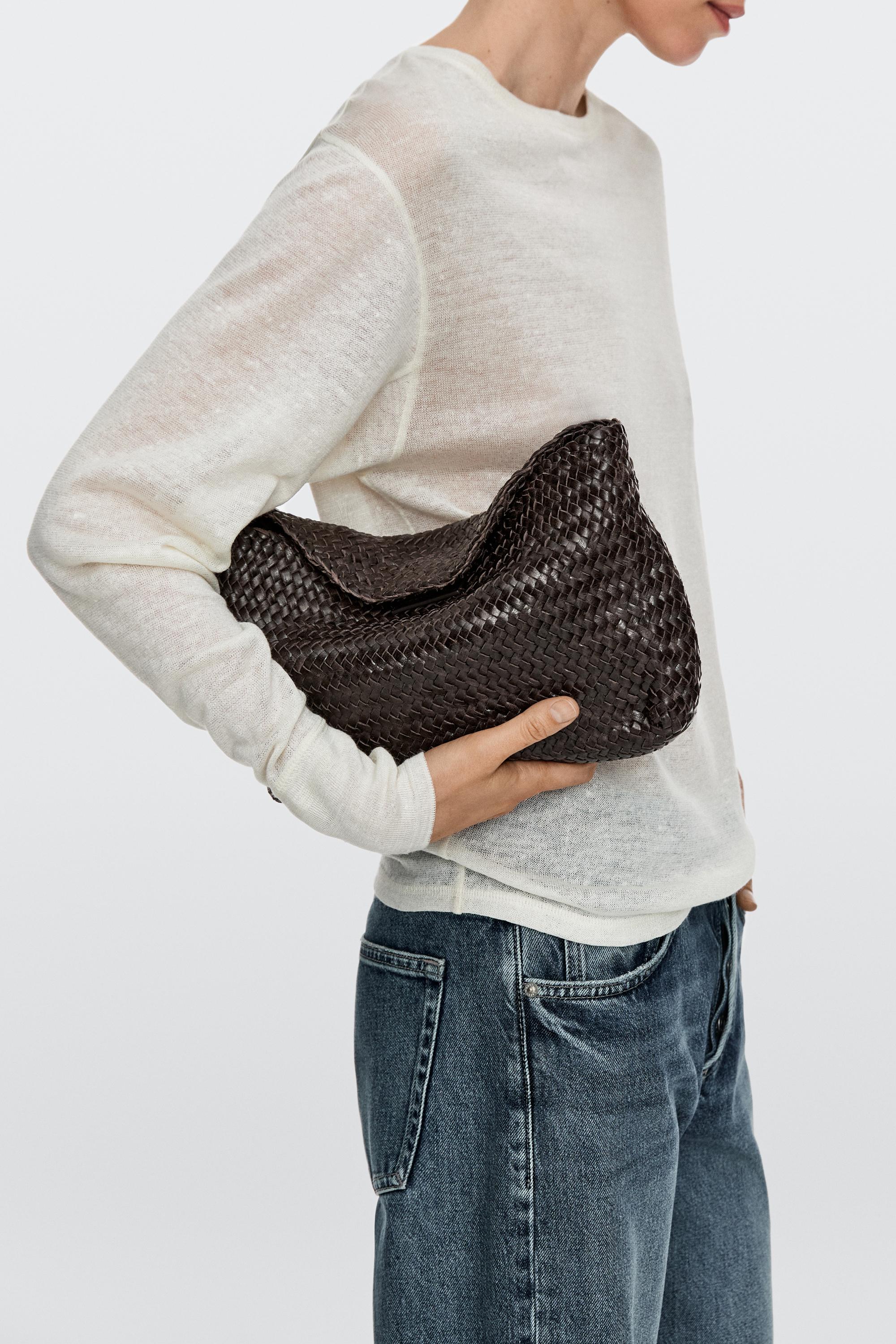 Braided nappa leather bag Brown