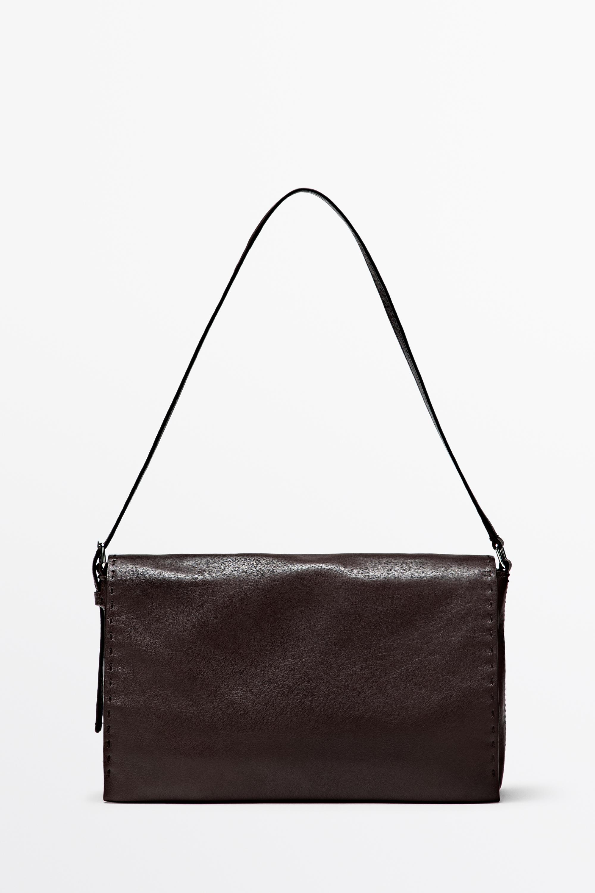 Nappa leather crossbody bag with topstitching Brown