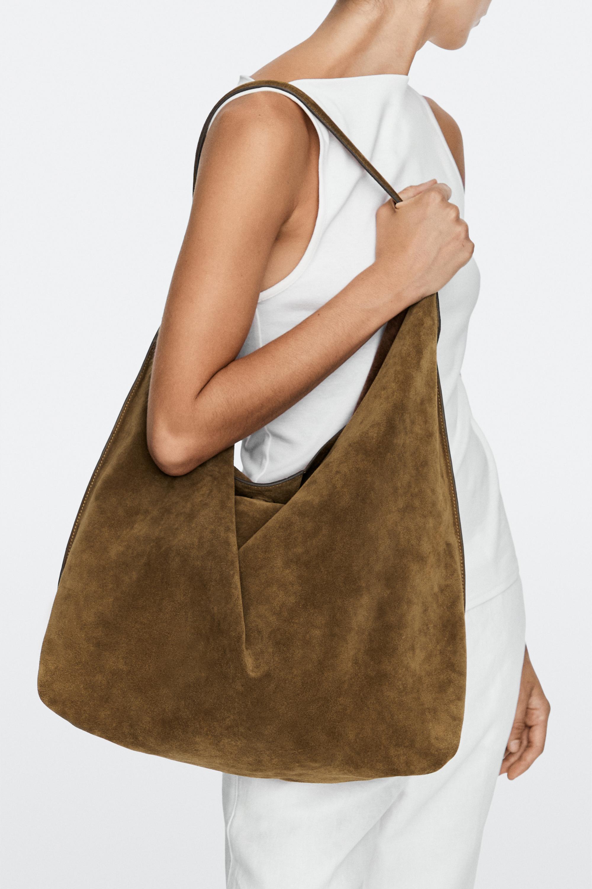 Maxi split suede leather shoulder bag Khaki Green