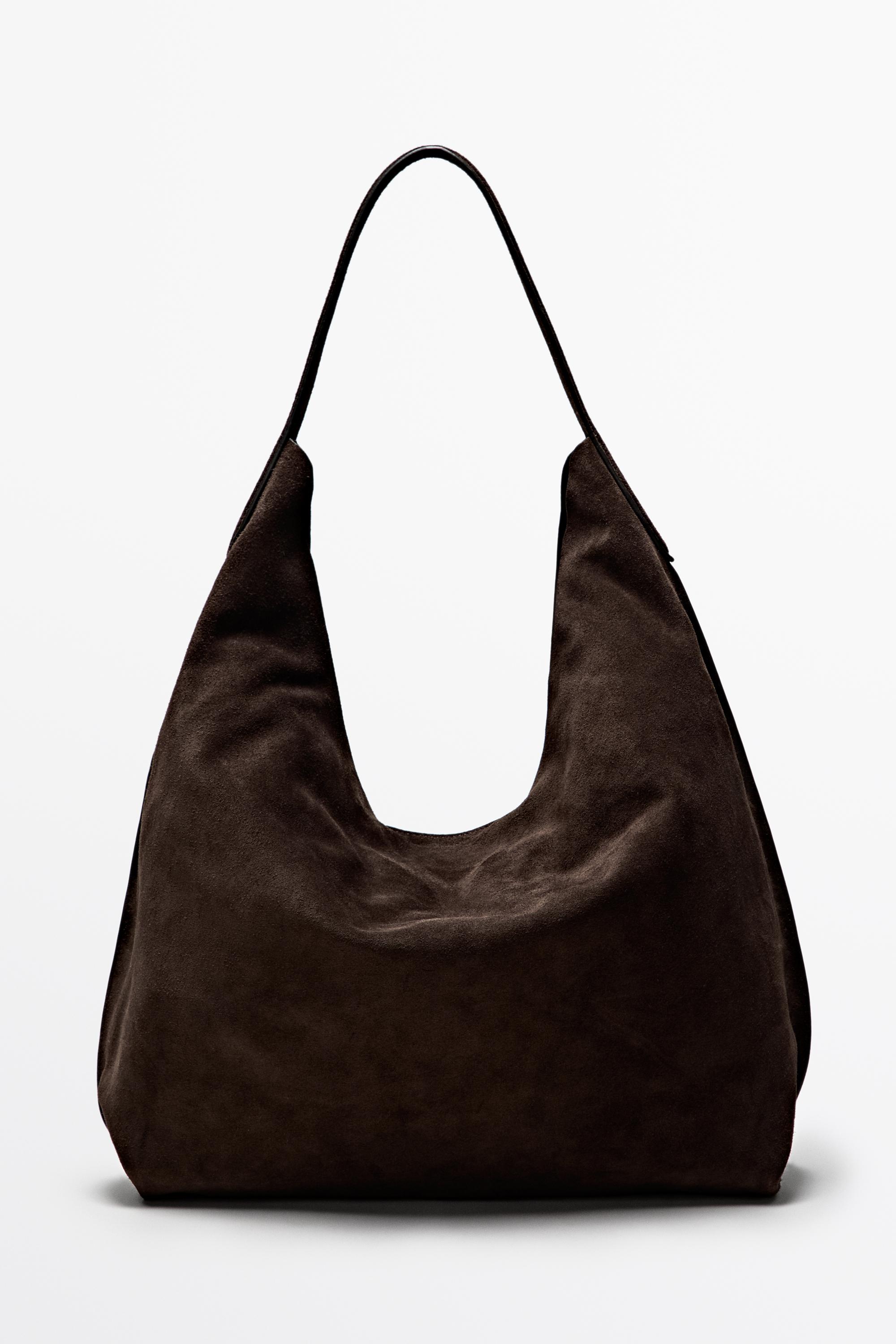 Maxi split suede leather shoulder bag Chocolate