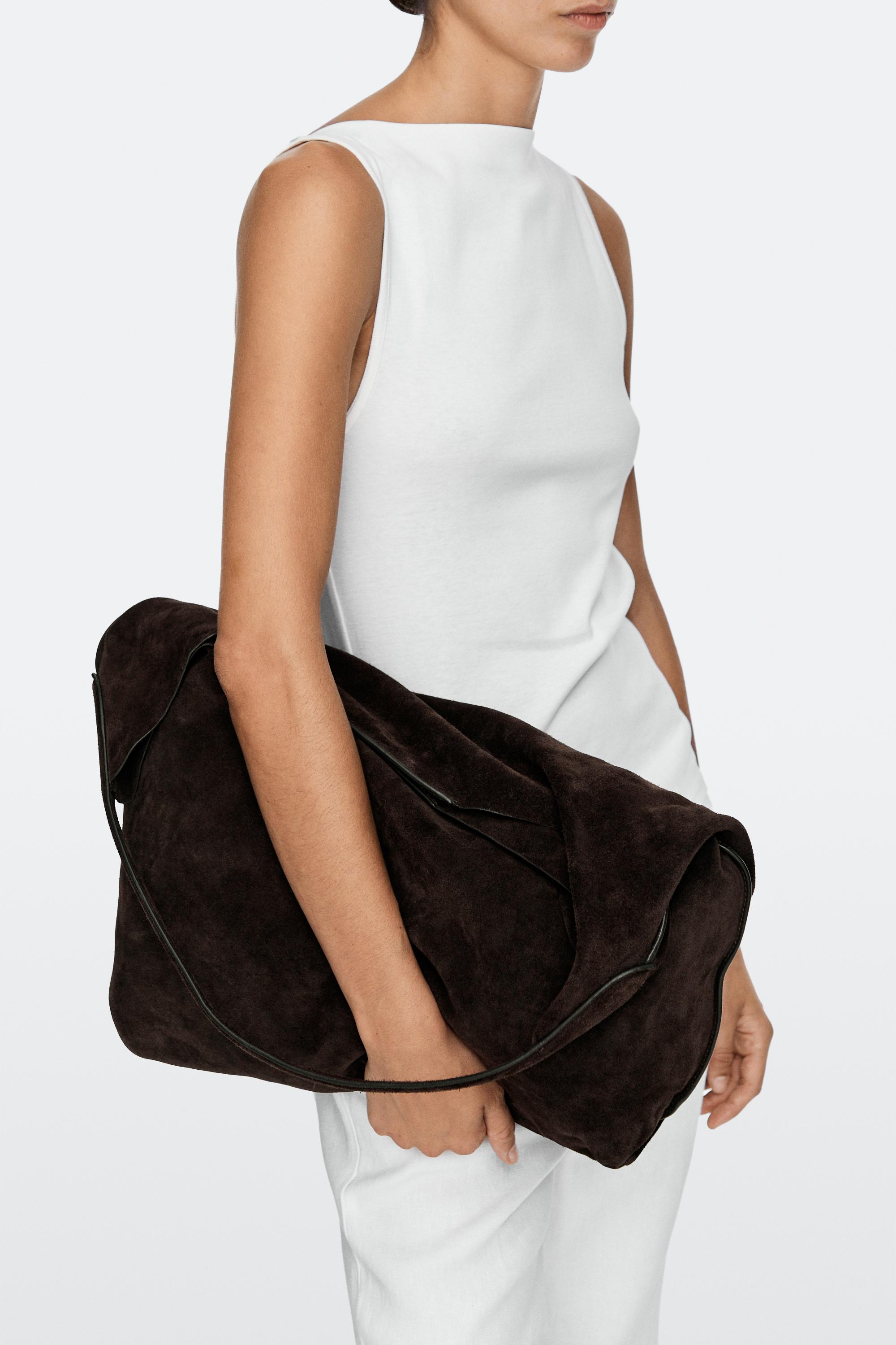Maxi split suede leather shoulder bag Chocolate