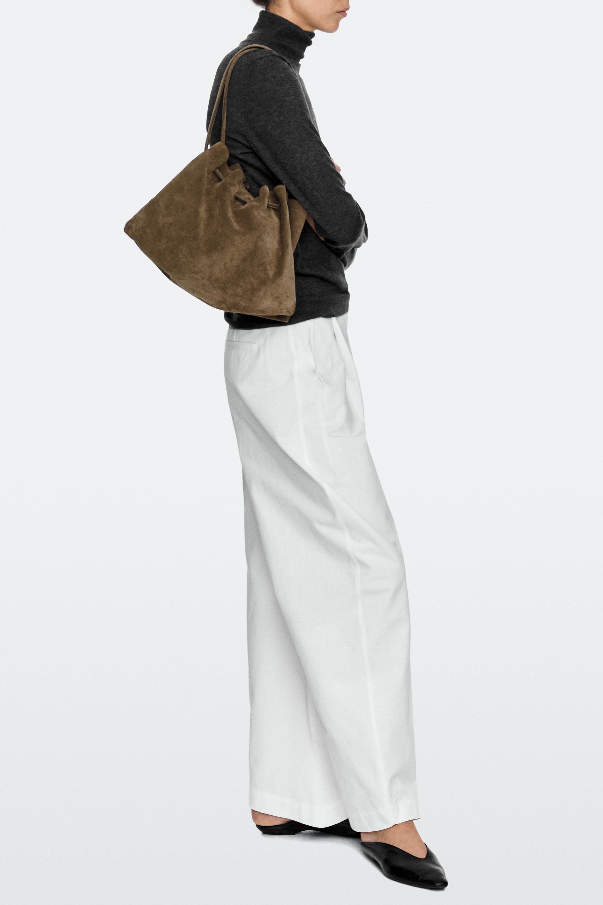 Ruched split suede leather bag Mole Brown