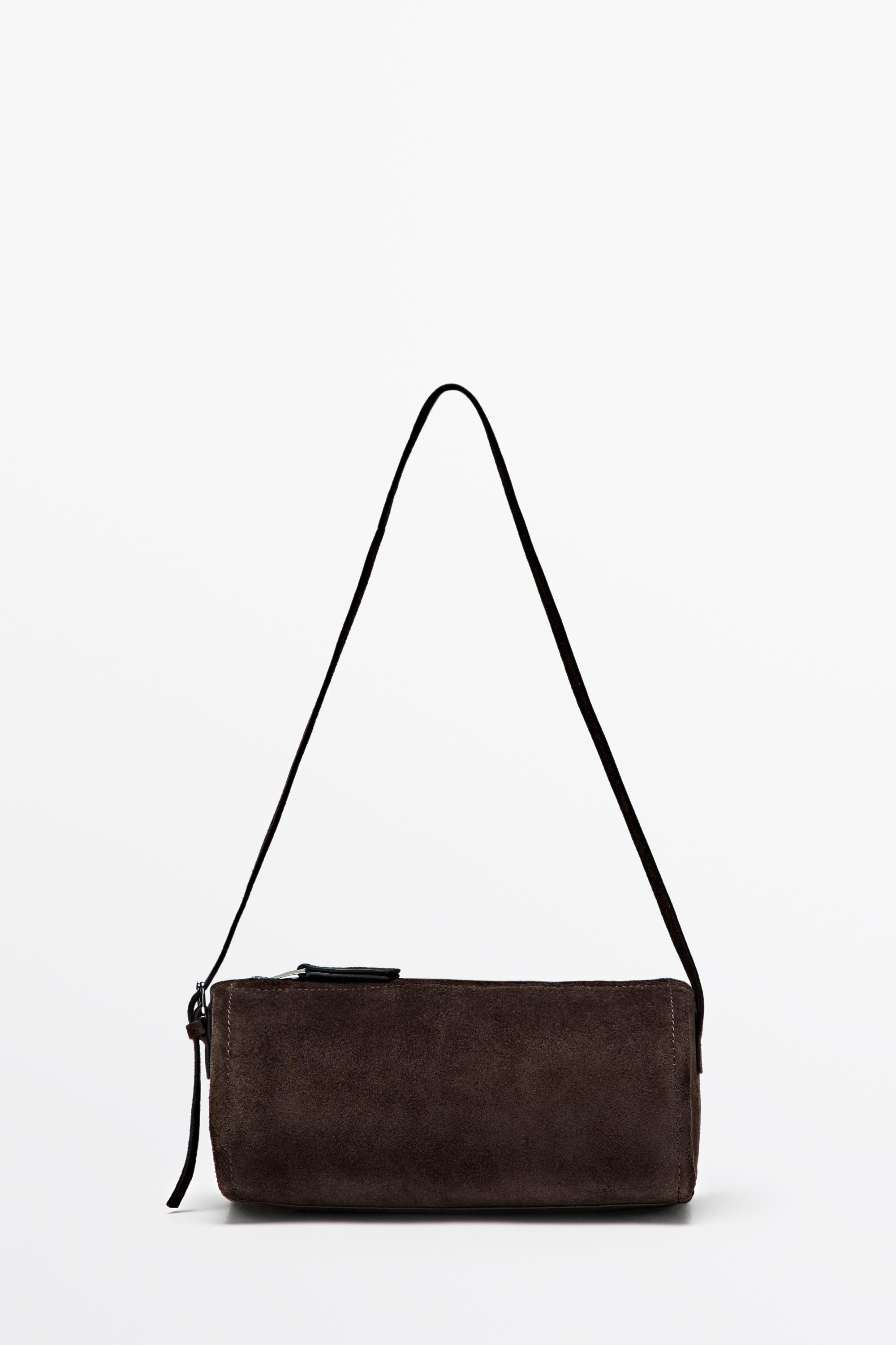 Split suede leather crossbody bag Chocolate