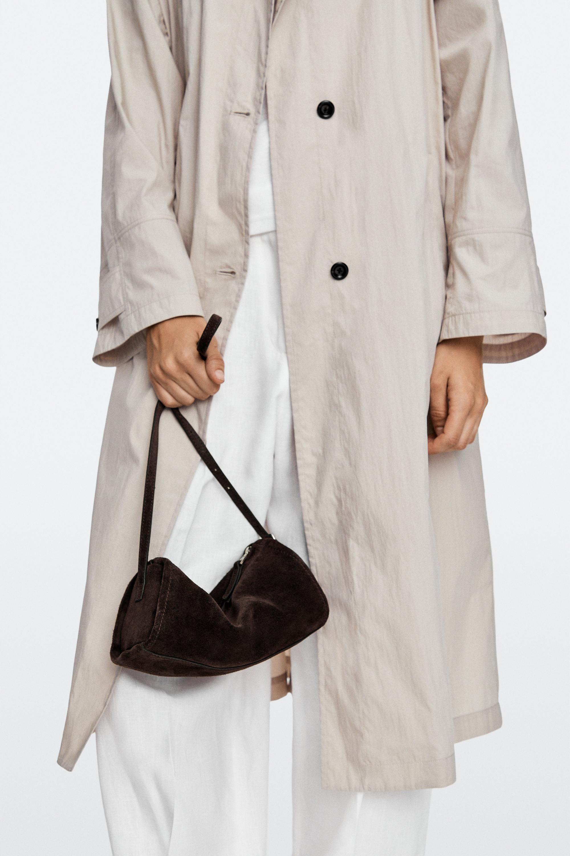 Split suede leather crossbody bag Chocolate