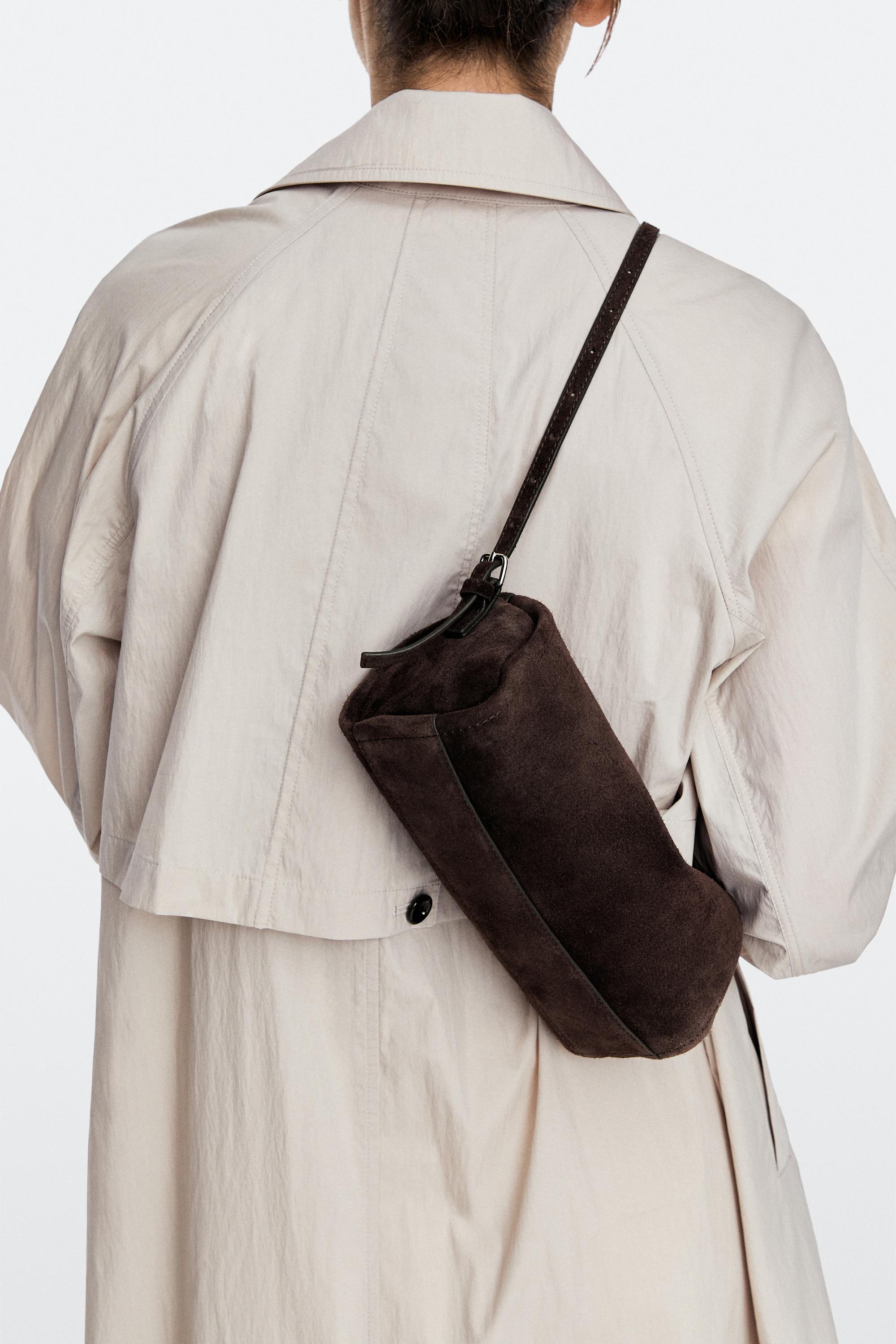 Split suede leather crossbody bag Chocolate