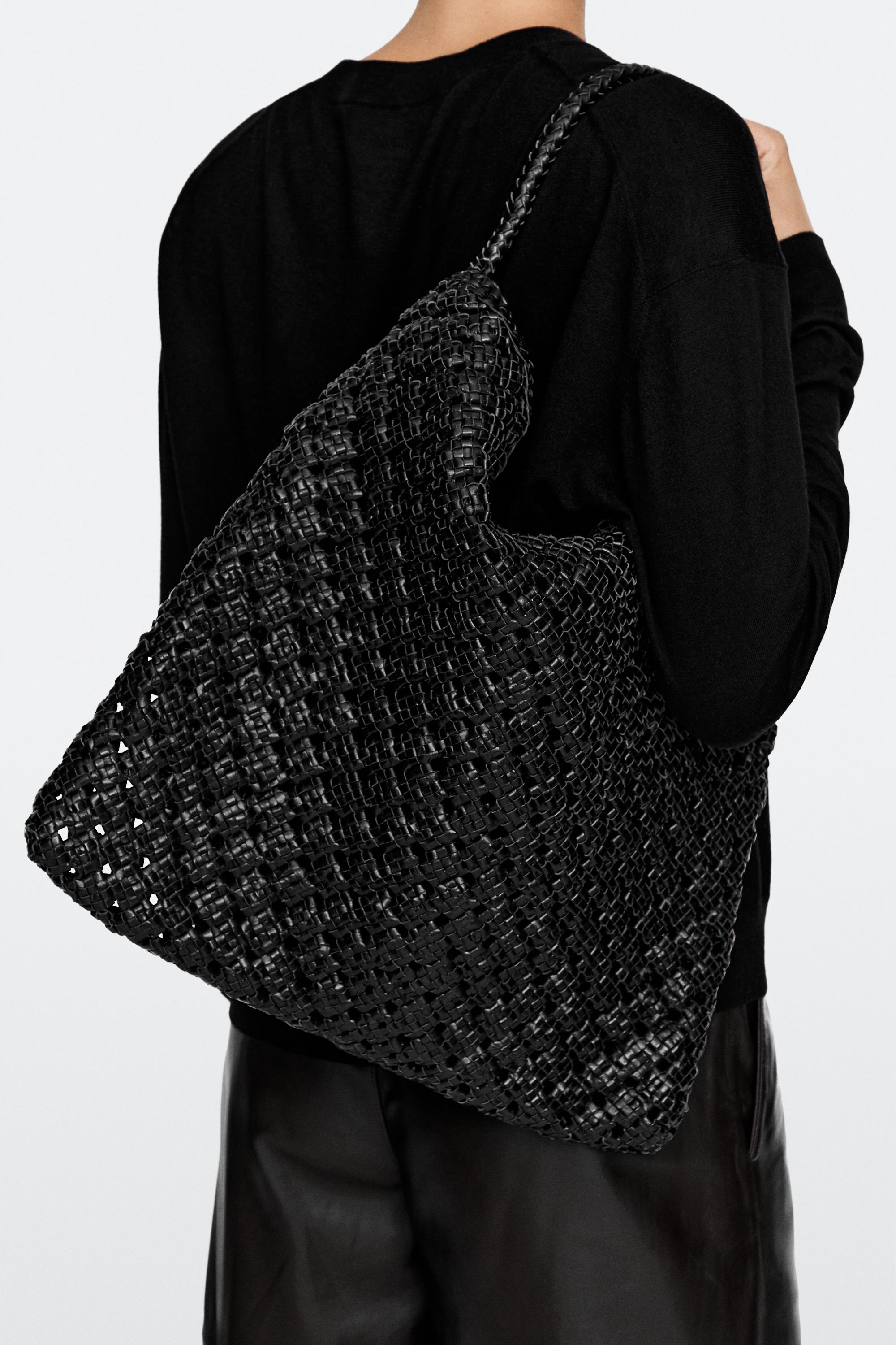 Braided nappa leather bag Black