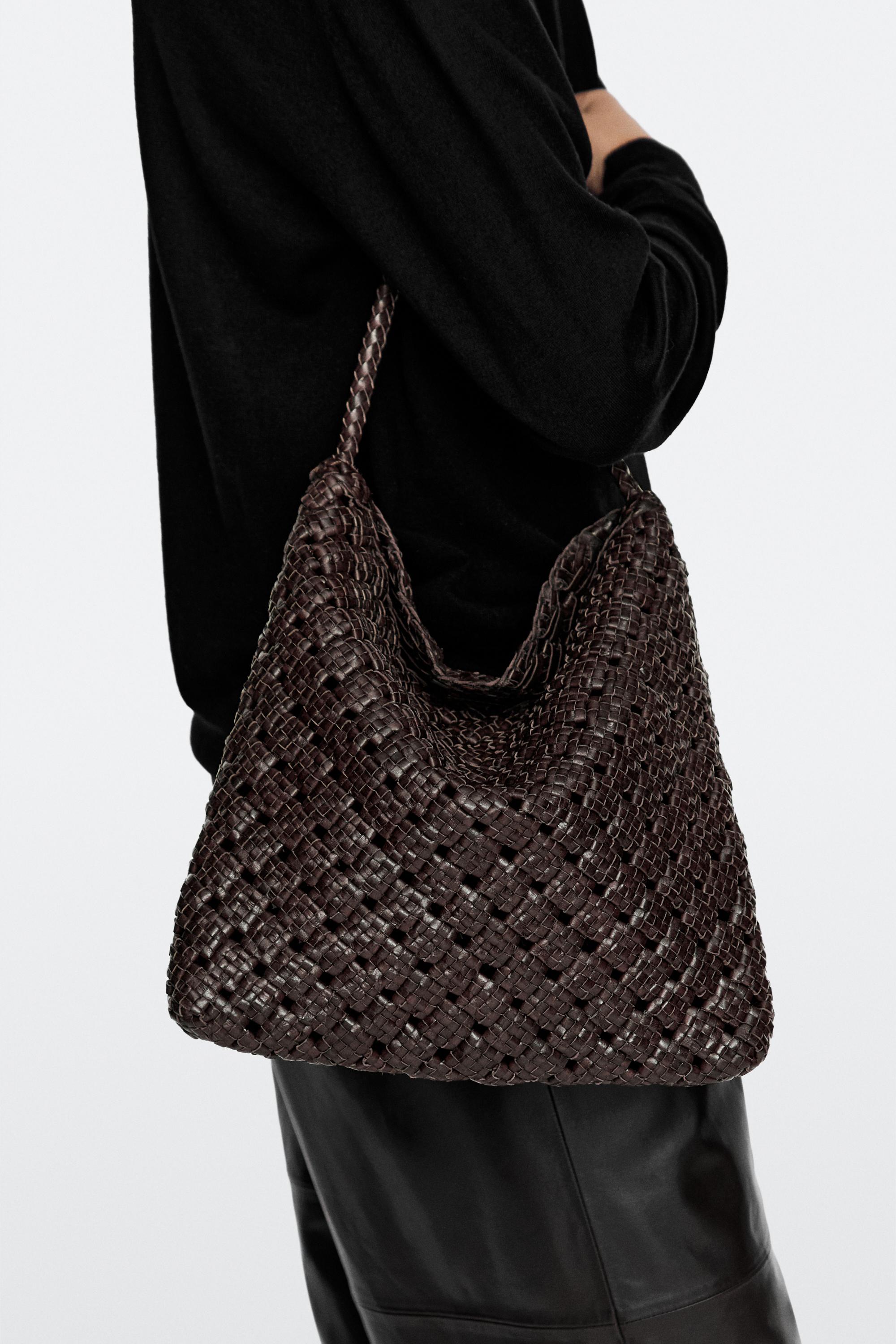 Medium braided nappa leather bag Brown