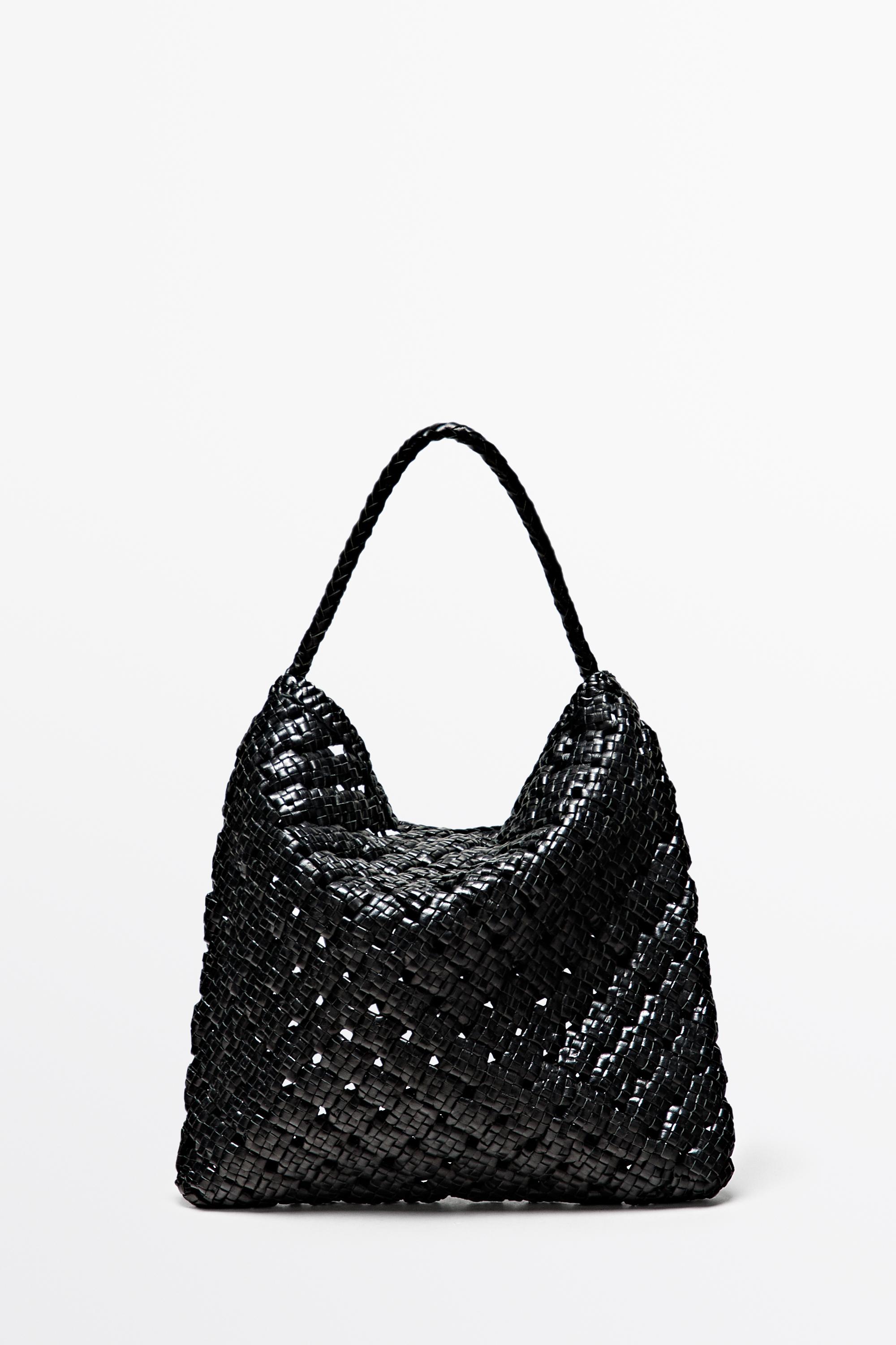 Medium braided nappa leather bag Black