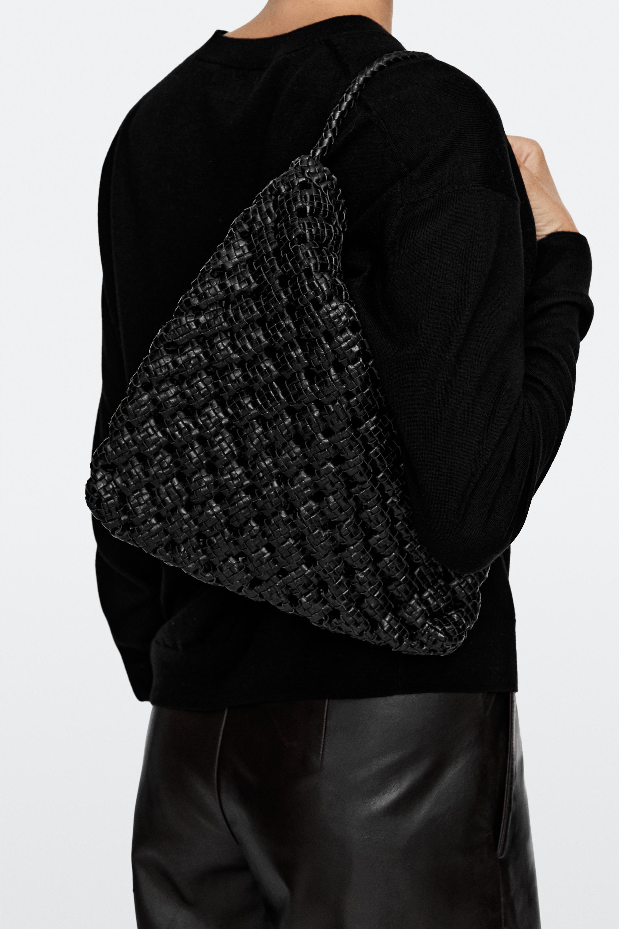 Medium braided nappa leather bag Black