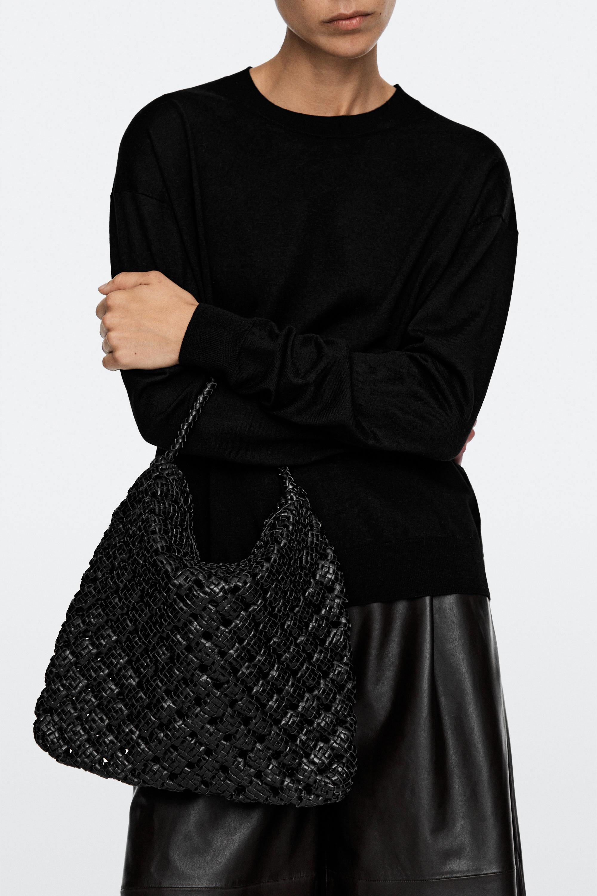 Medium braided nappa leather bag Black