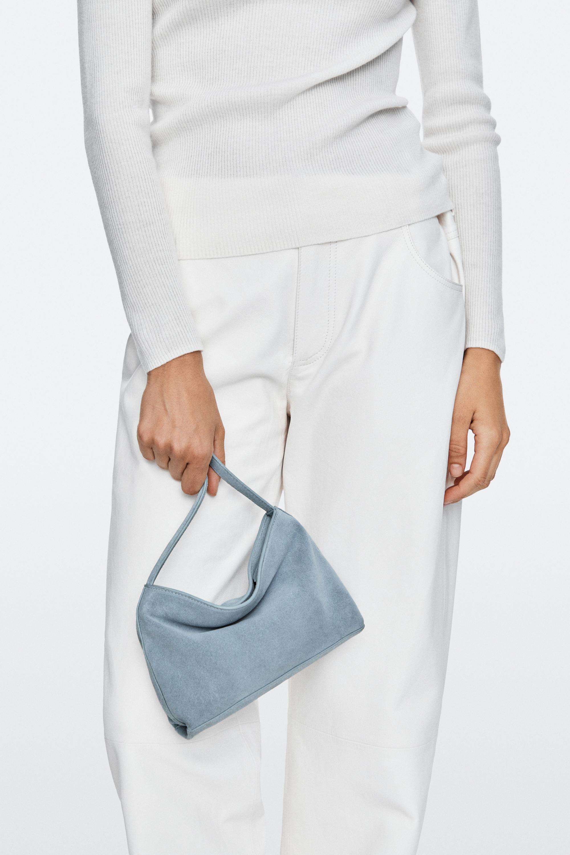 Split suede leather shoulder bag Light Blue