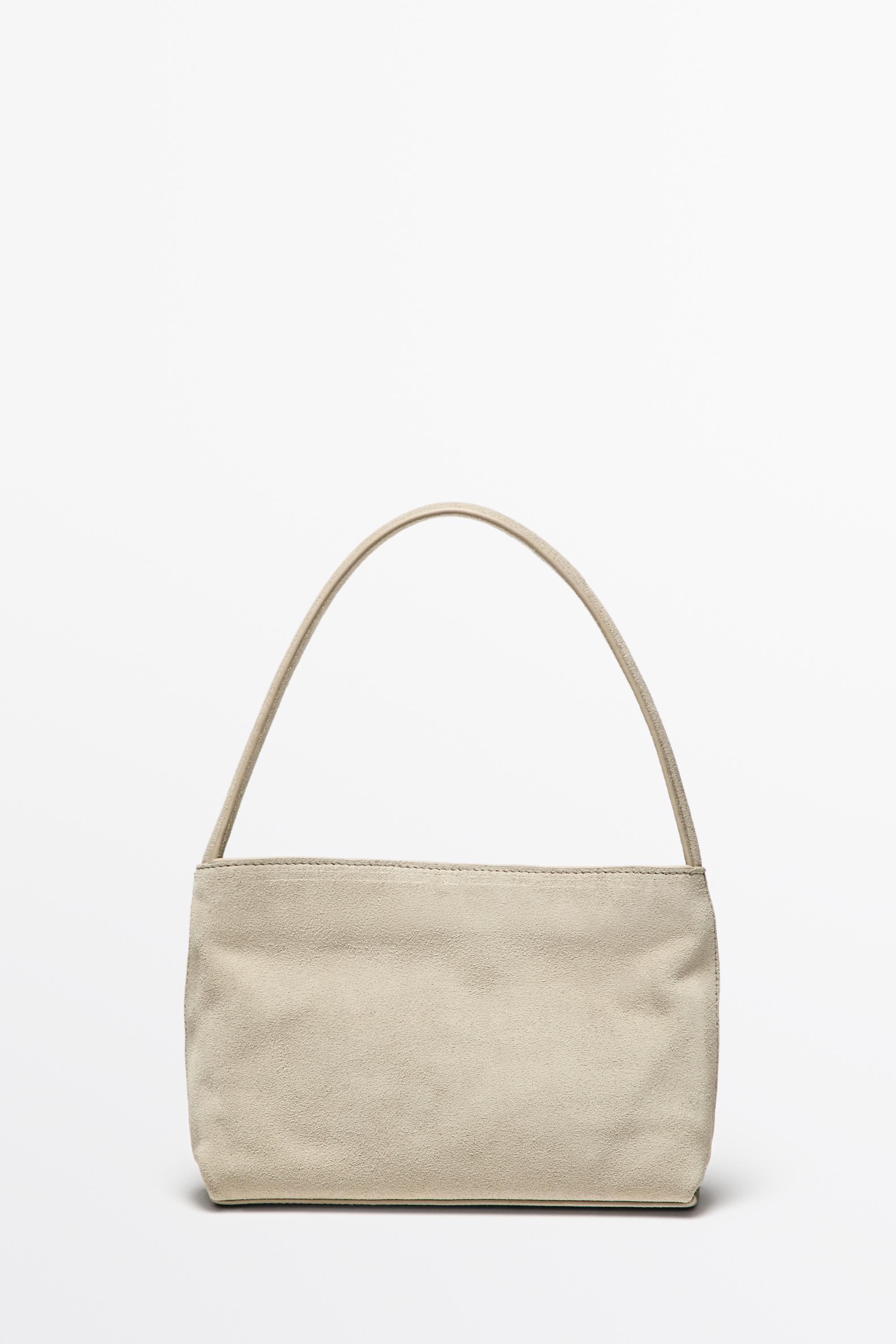 Split suede leather shoulder bag Ecru