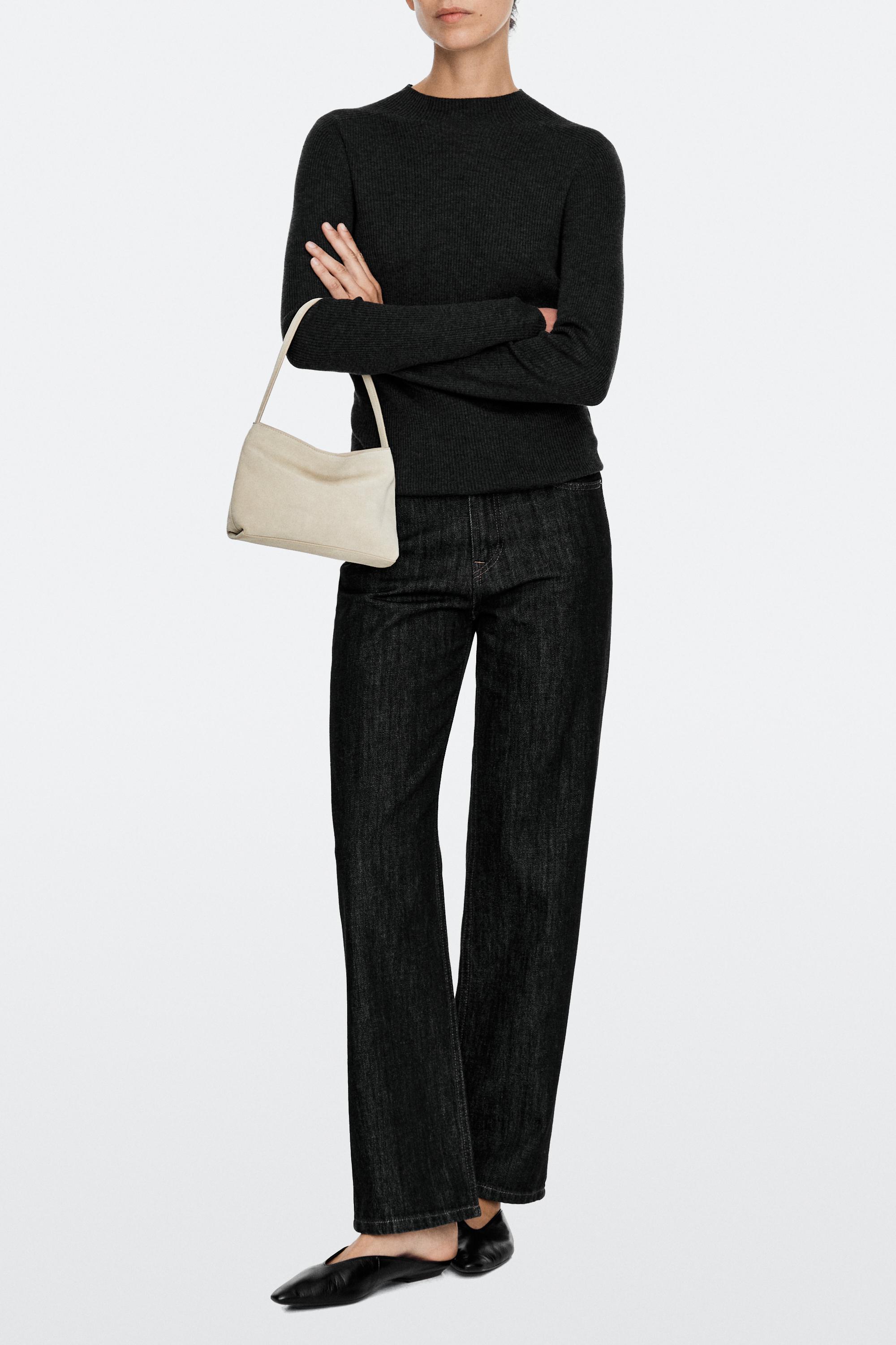 Split suede leather shoulder bag Ecru