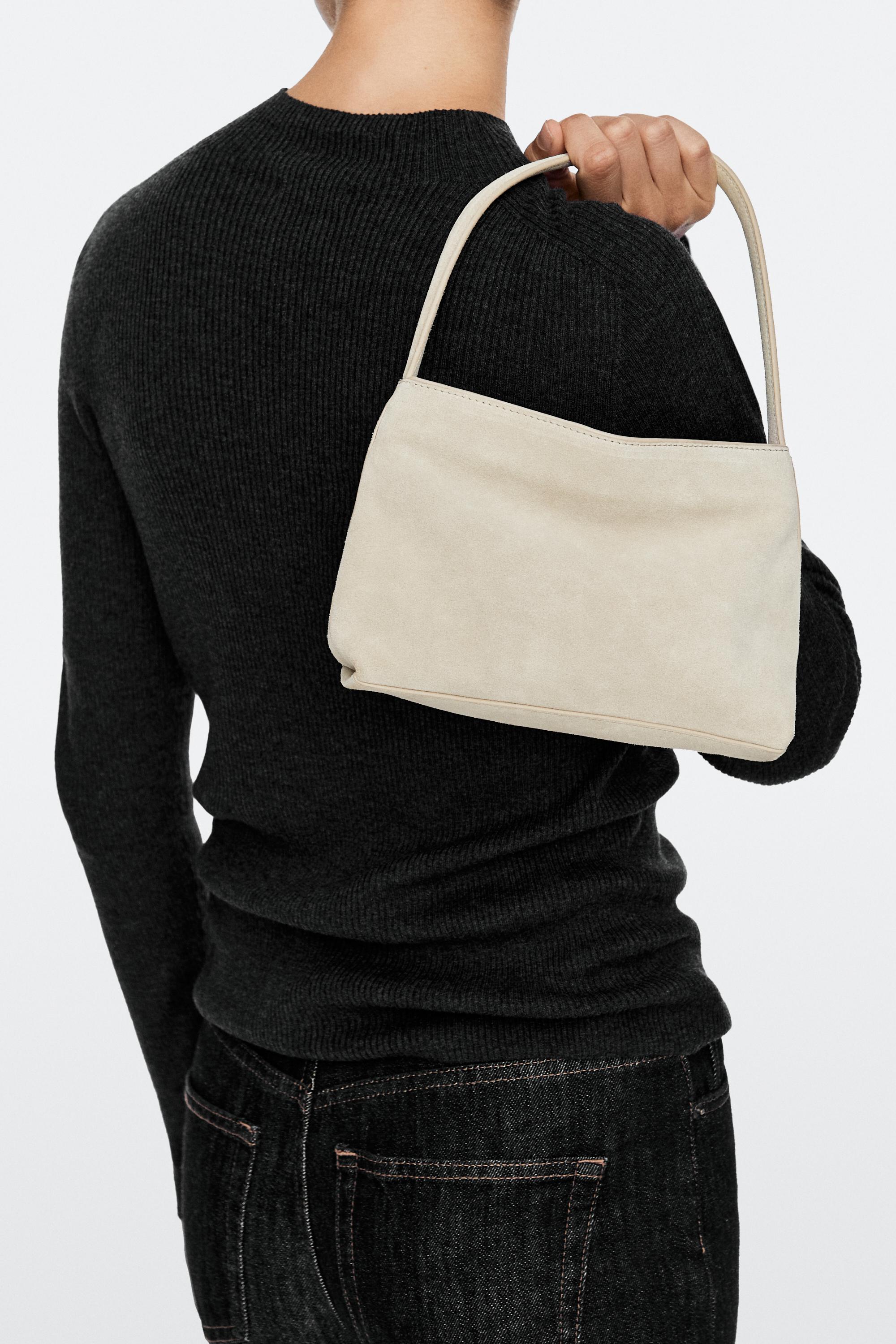 Split suede leather shoulder bag Ecru