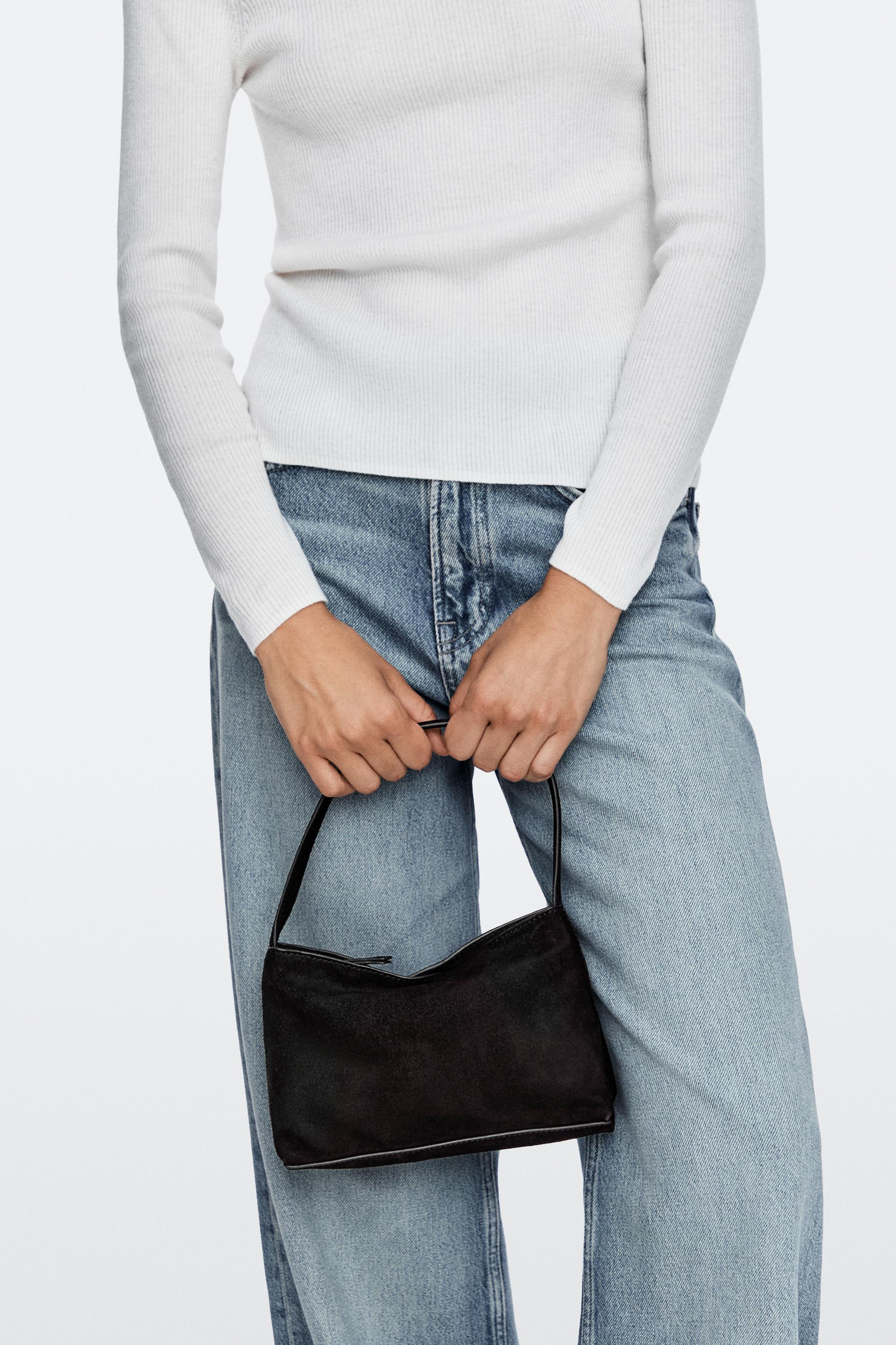 Small split suede leather shoulder bag Chocolate