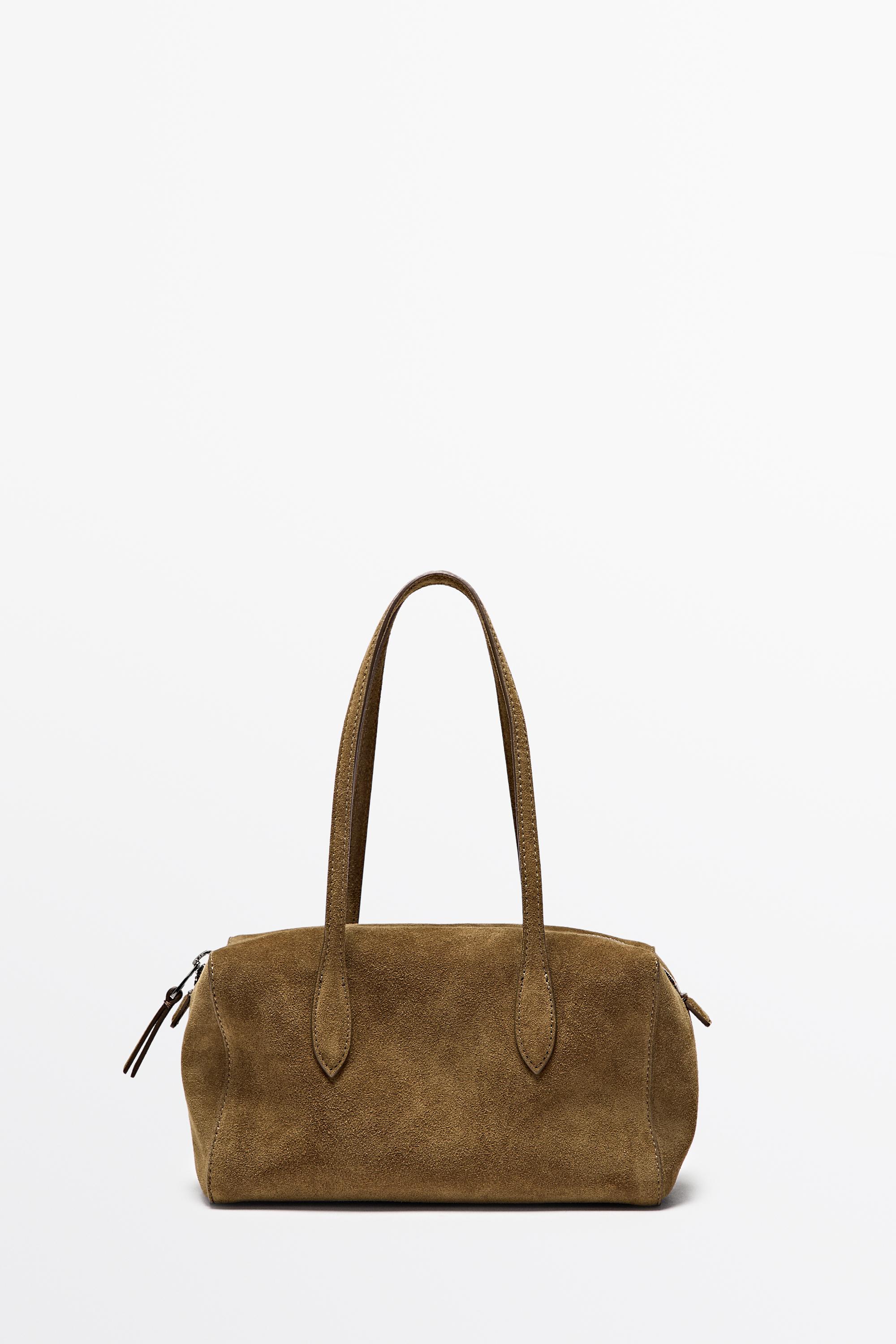 Split suede leather mini satchel bag Khaki Green