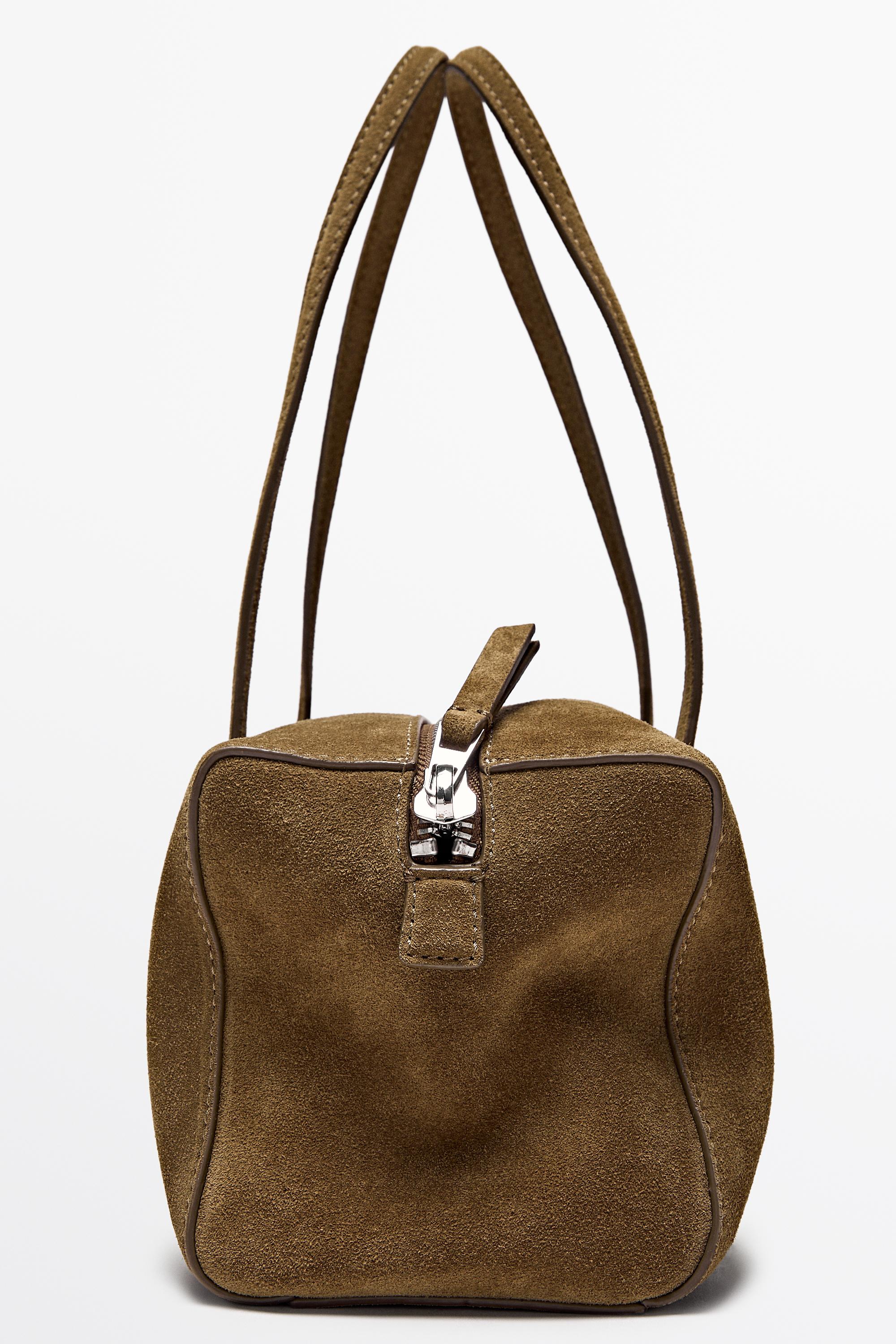 Split suede leather mini satchel bag Khaki Green