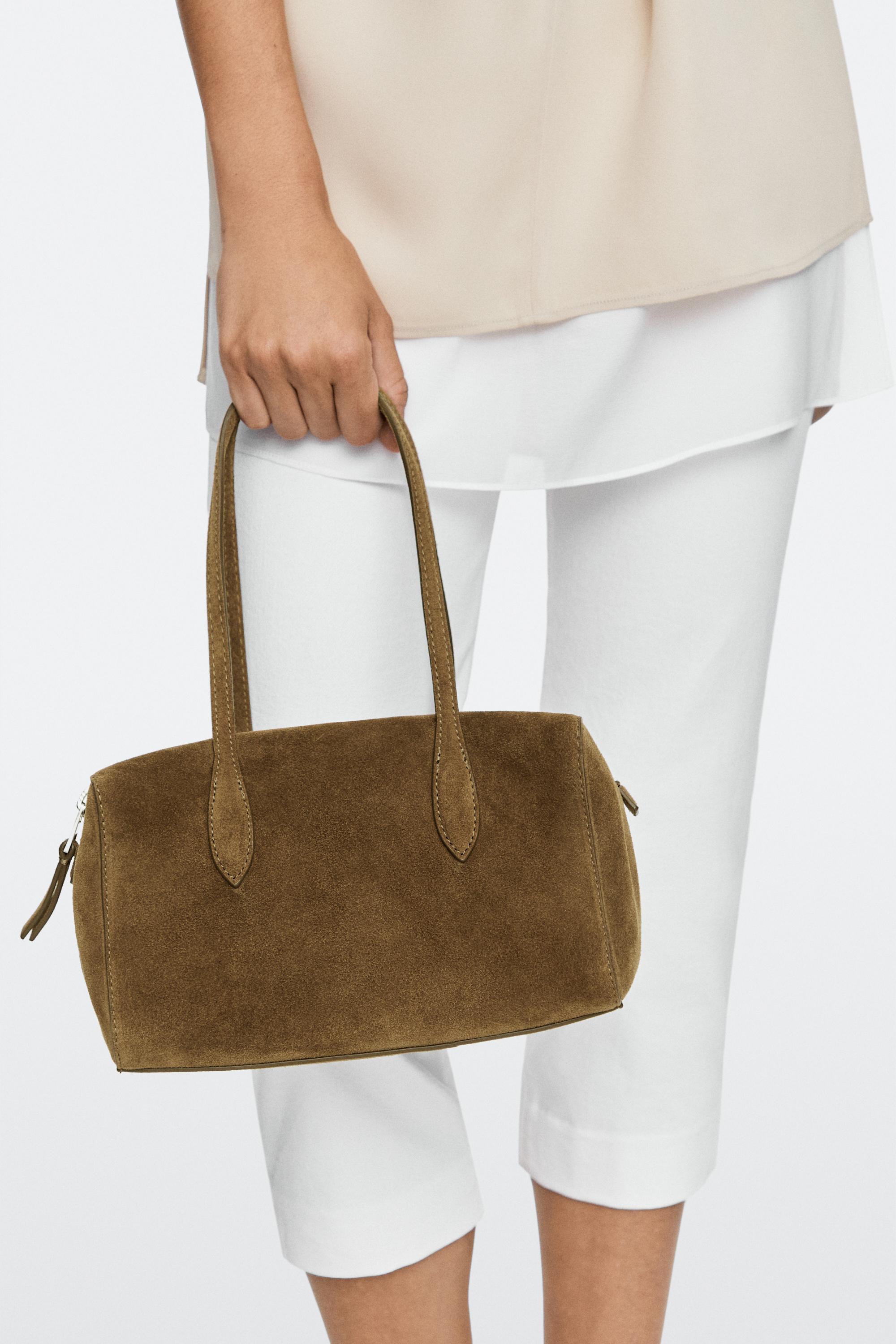 Split suede leather mini satchel bag Khaki Green
