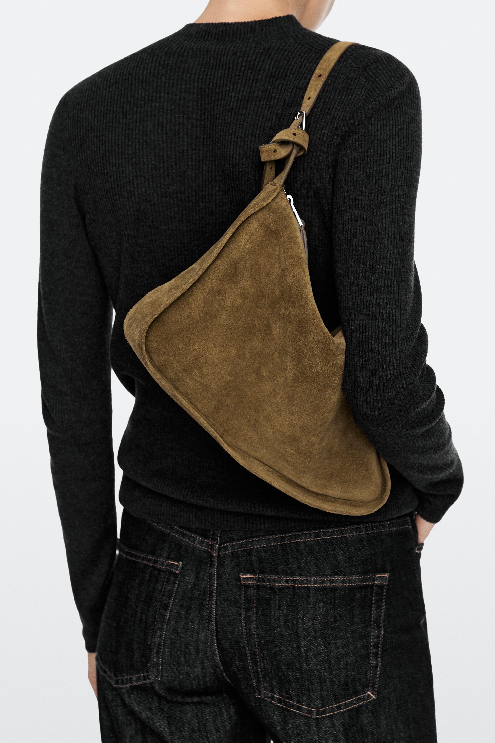 Split suede leather crossbody bag Khaki Green