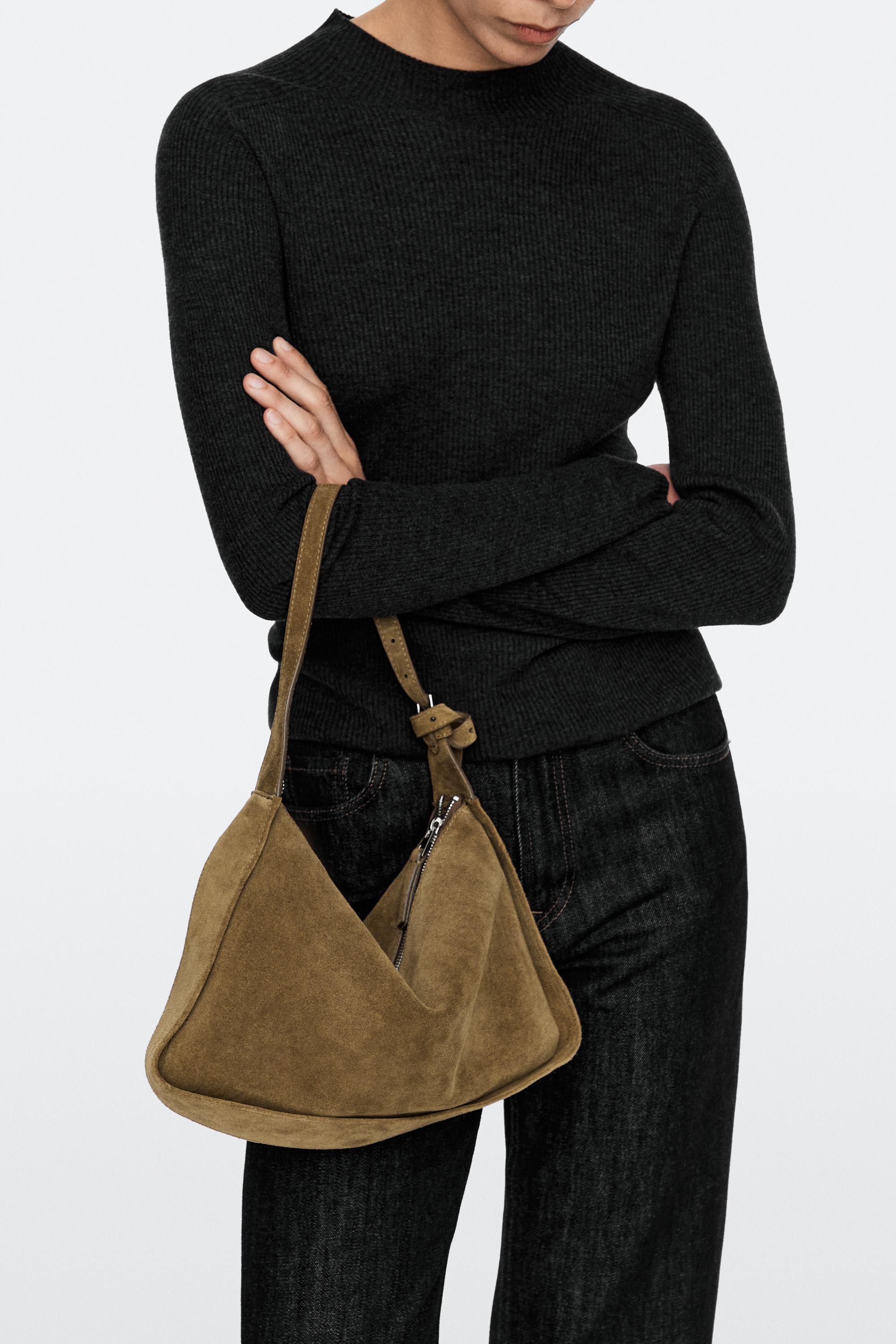 Split suede leather crossbody bag Khaki Green