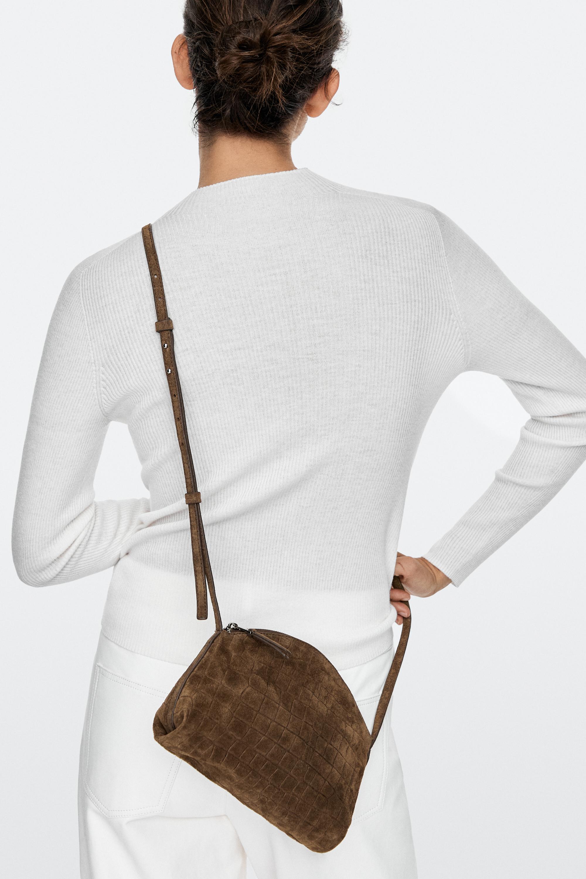 Split suede leather crossbody bag Khaki