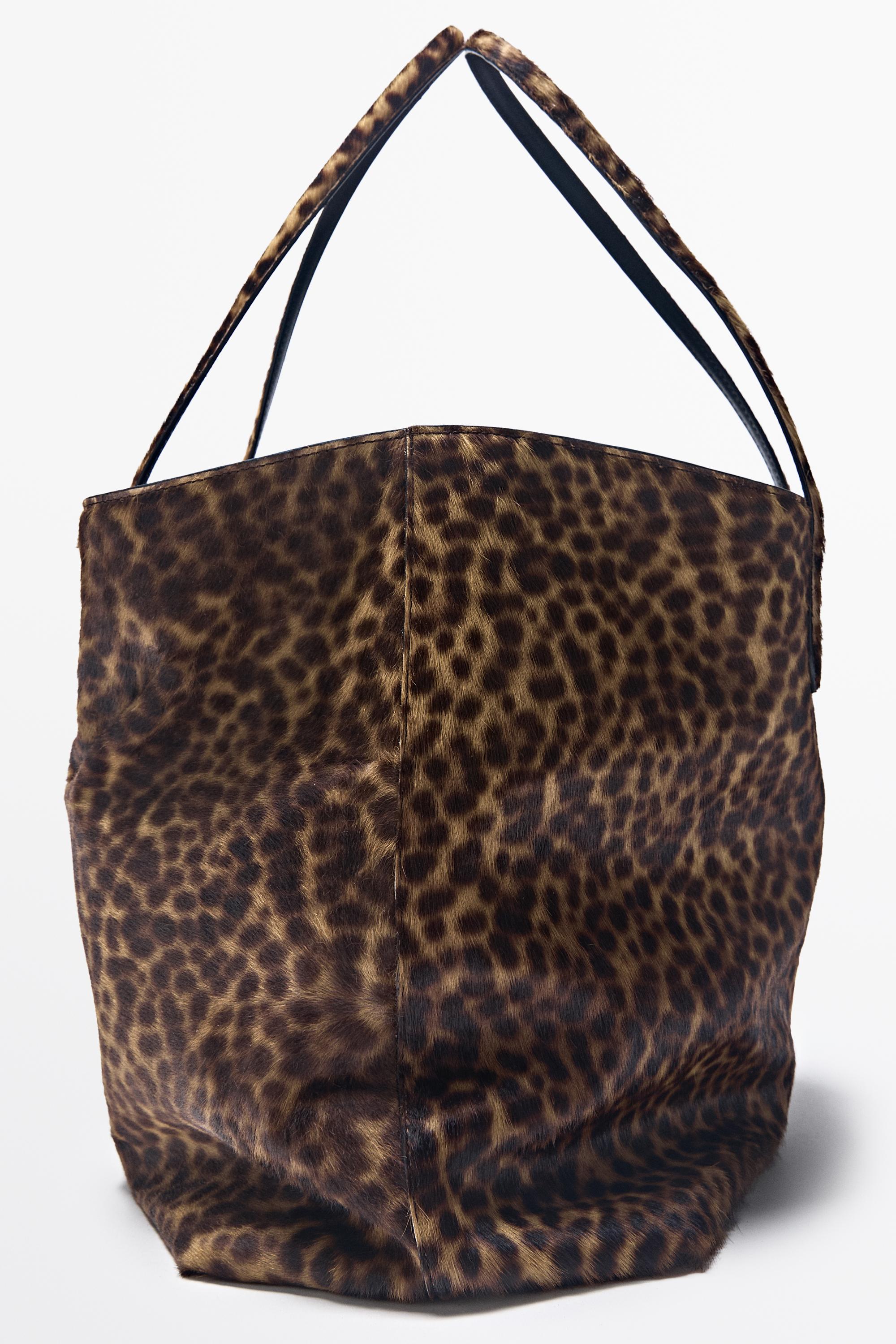 Large fur leather tote bag Ecru