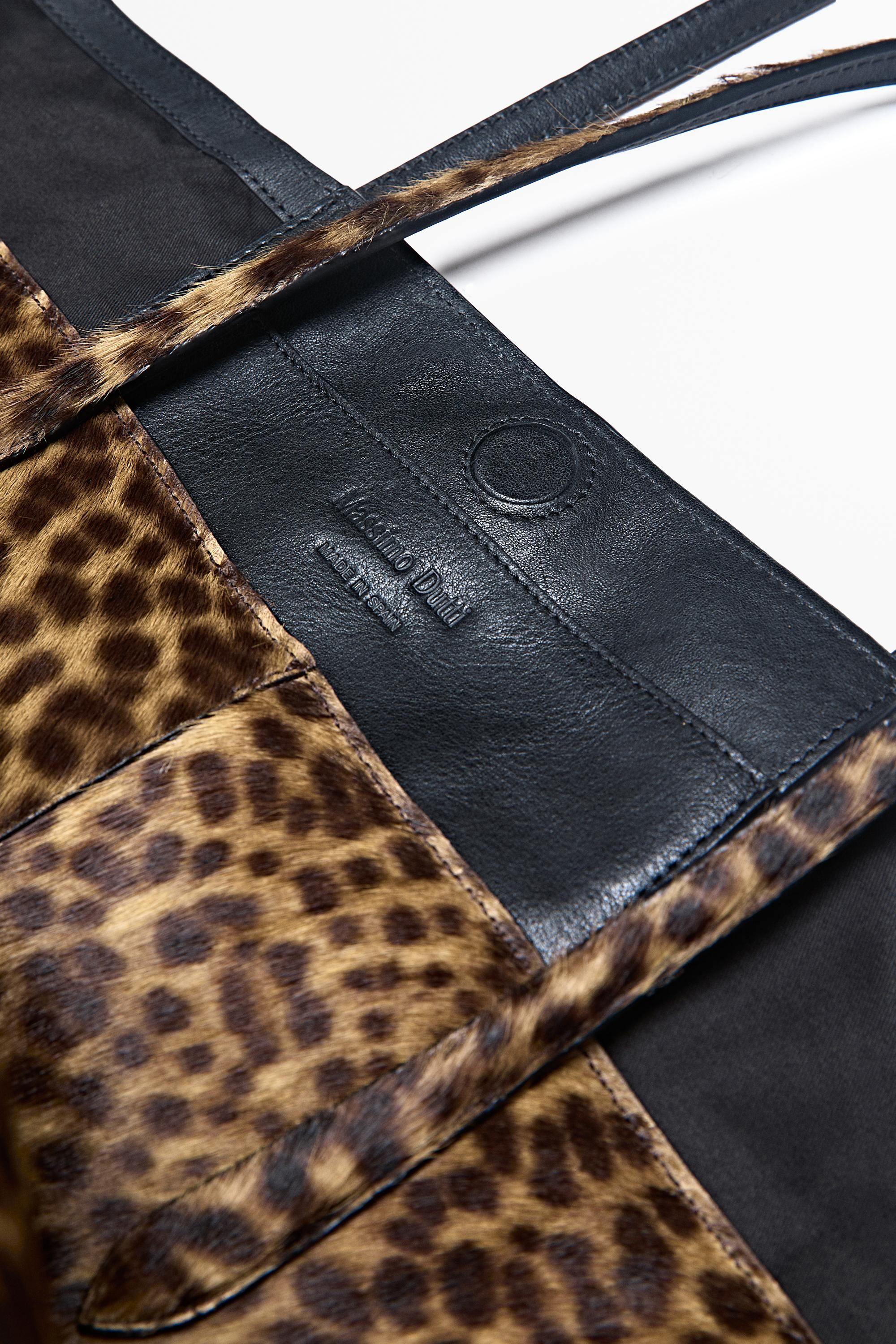 Large fur leather tote bag Ecru