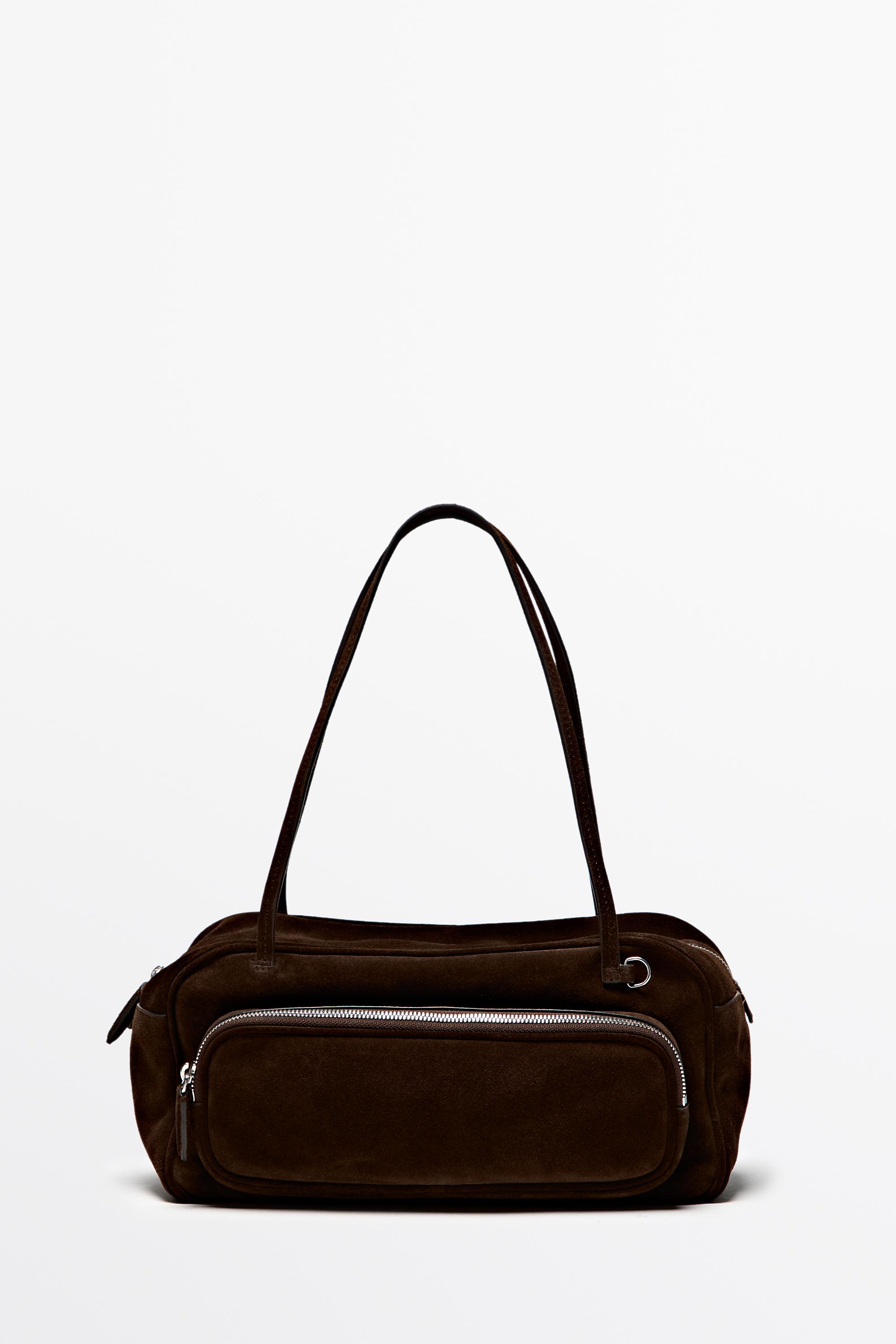 Medium split suede bowling bag Mink